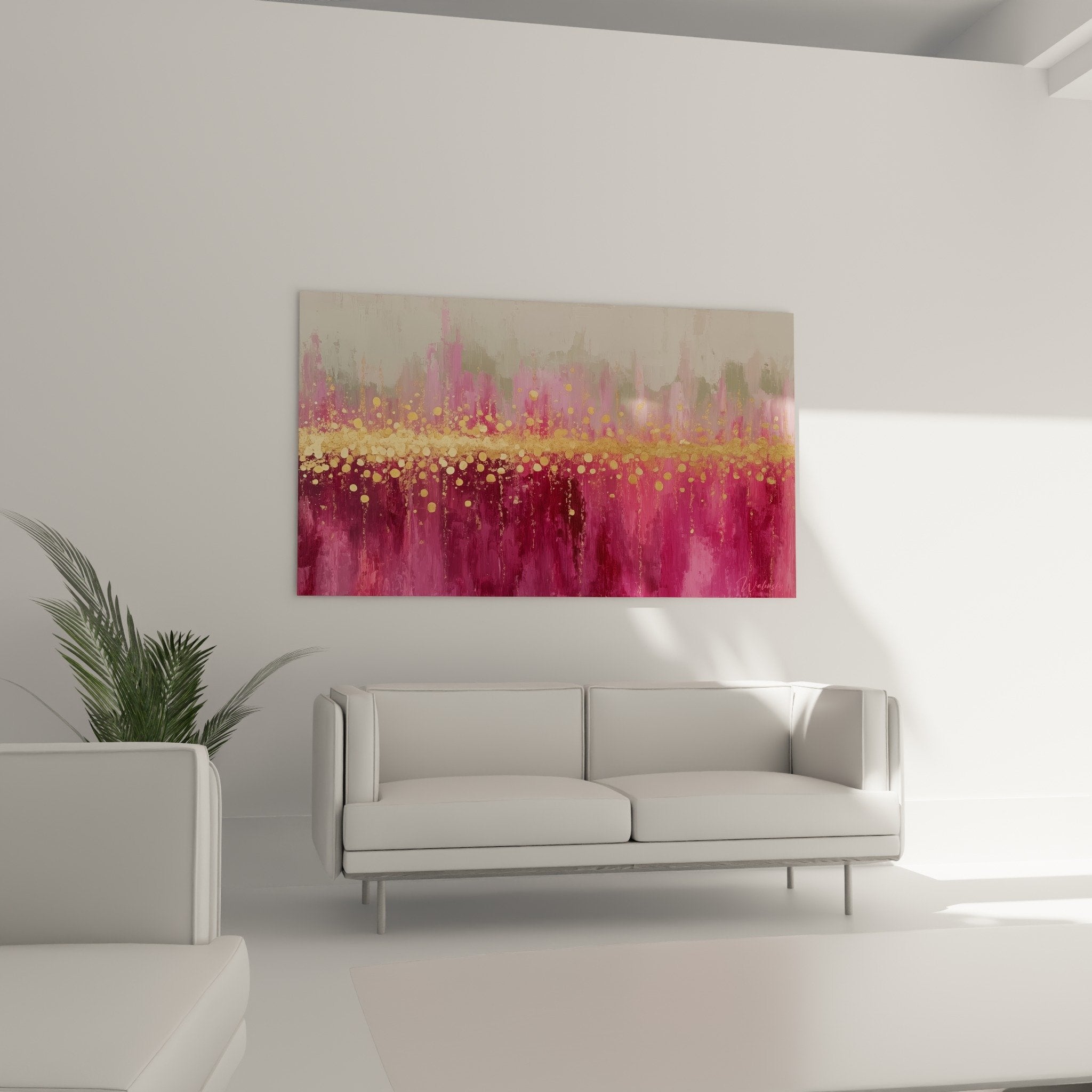 Detail points dores scintillants sur fond rose fuchsia texture abstraite feng shui terre