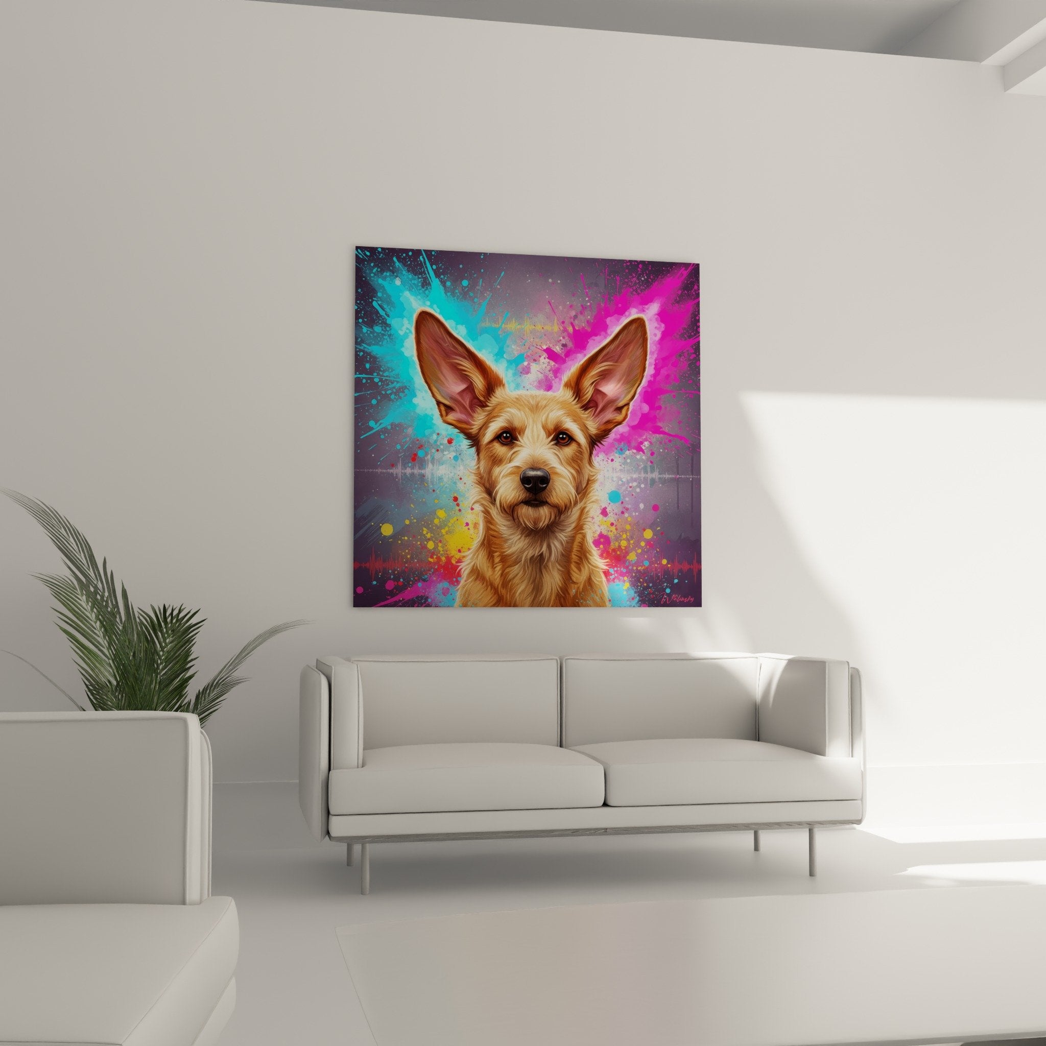 Detailed realistic portrait Picardy Shepherd dog golden fawn coat expressive eyes contemporary wall art