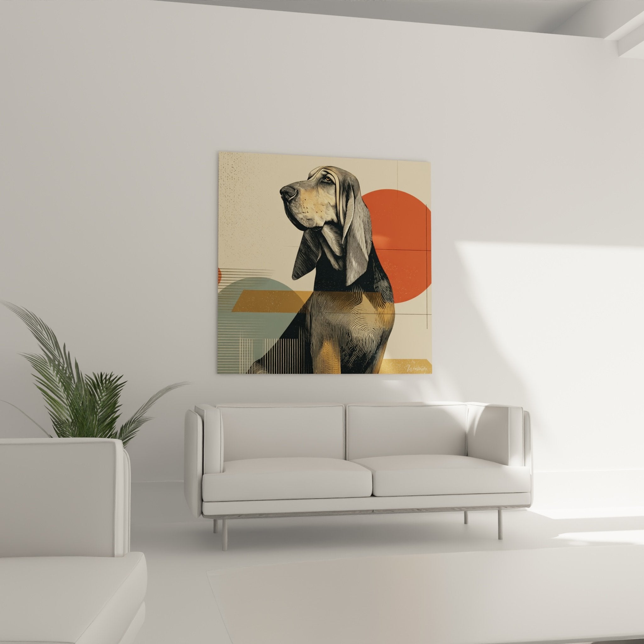 Détail du portrait de chien de Saint-Hubert avec technique de gravure et hachures précises sur pelage