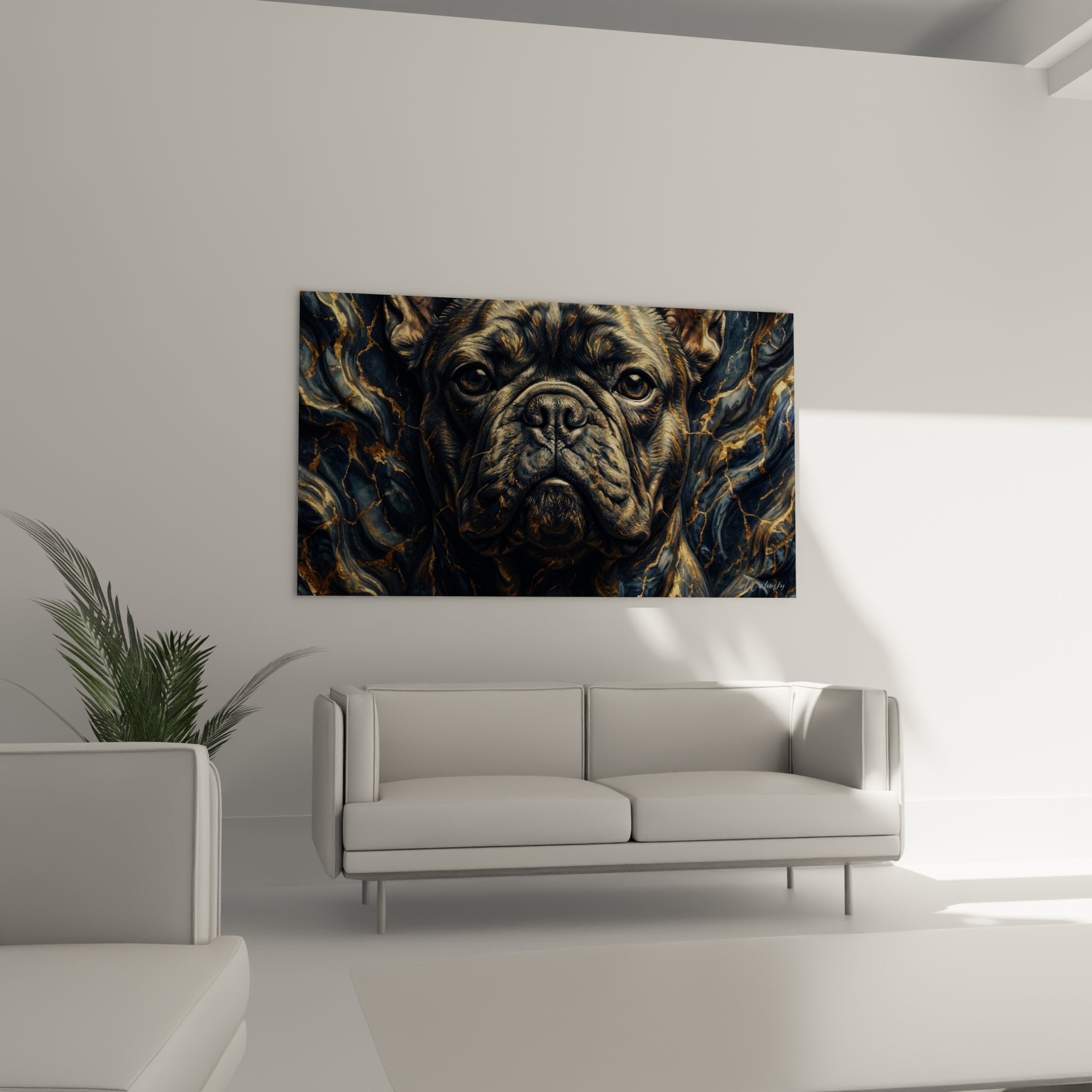 detailporträt französische bulldogge ausdrucksstarke augen goldene sprenkel künstlerische textur