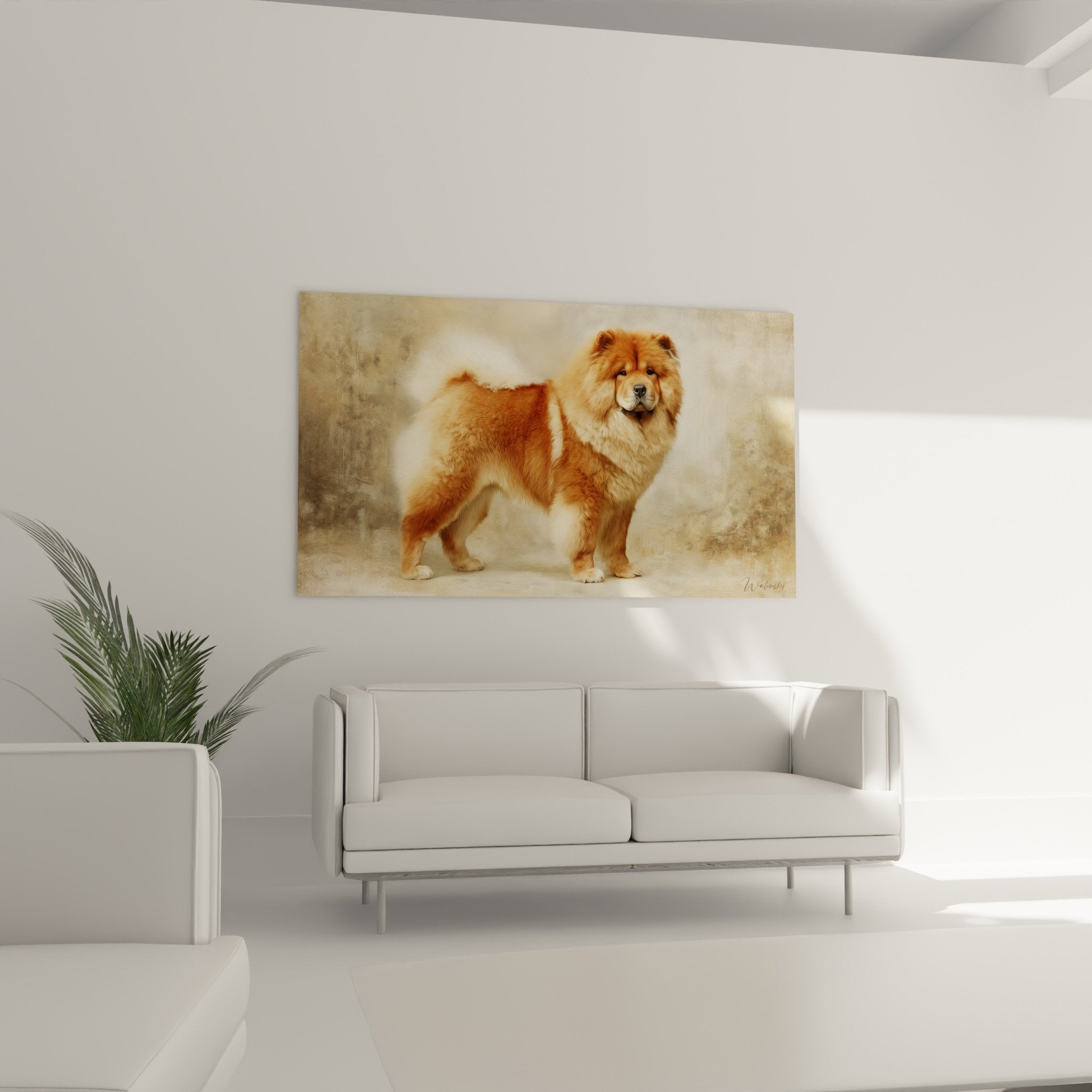Détail portrait Chow Chow roux, pelage doré et expression noble, art animalier de qualité