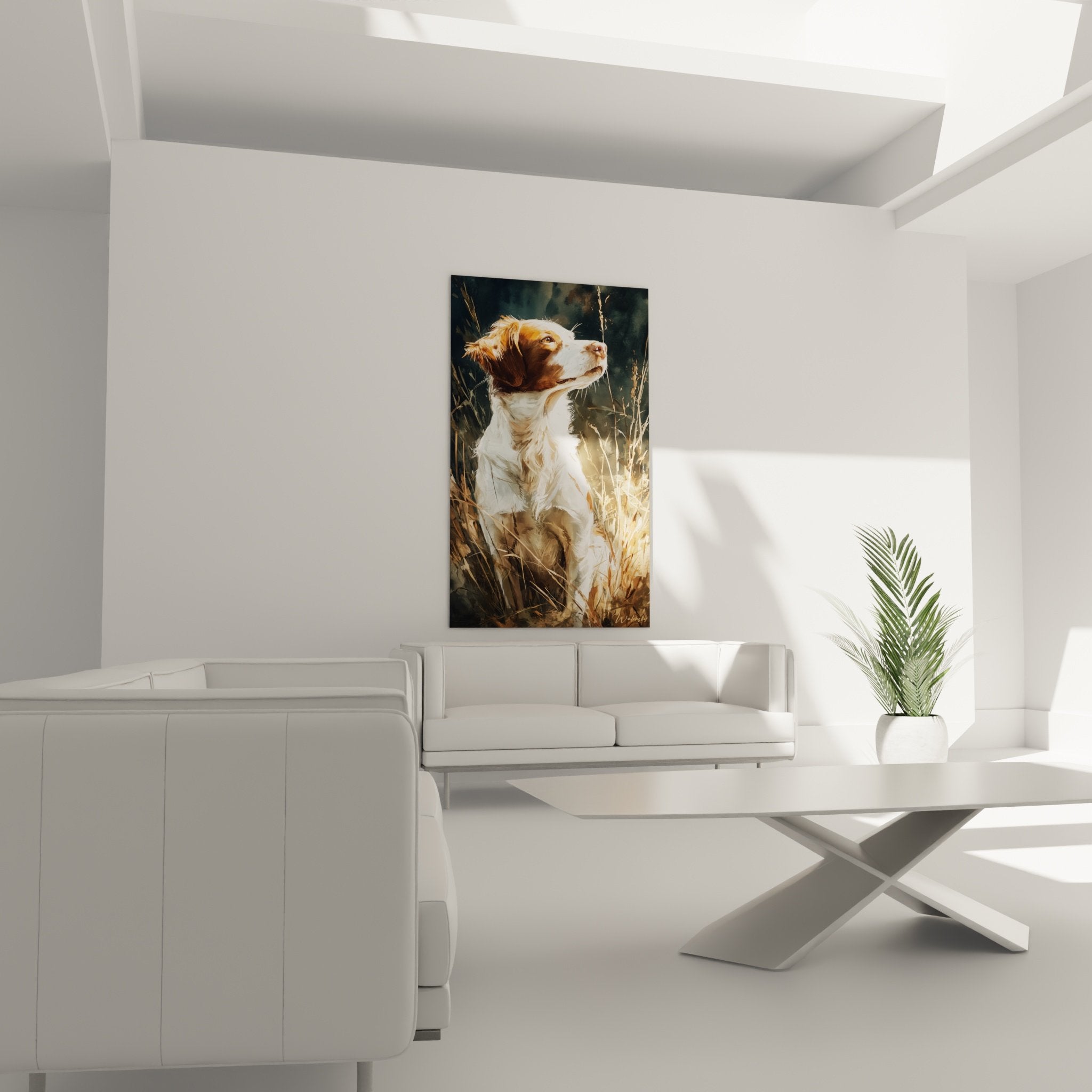 Dettaglio ritratto spaniel bretone mantello rosso bianco tecnica pittorica realista espressione commovente