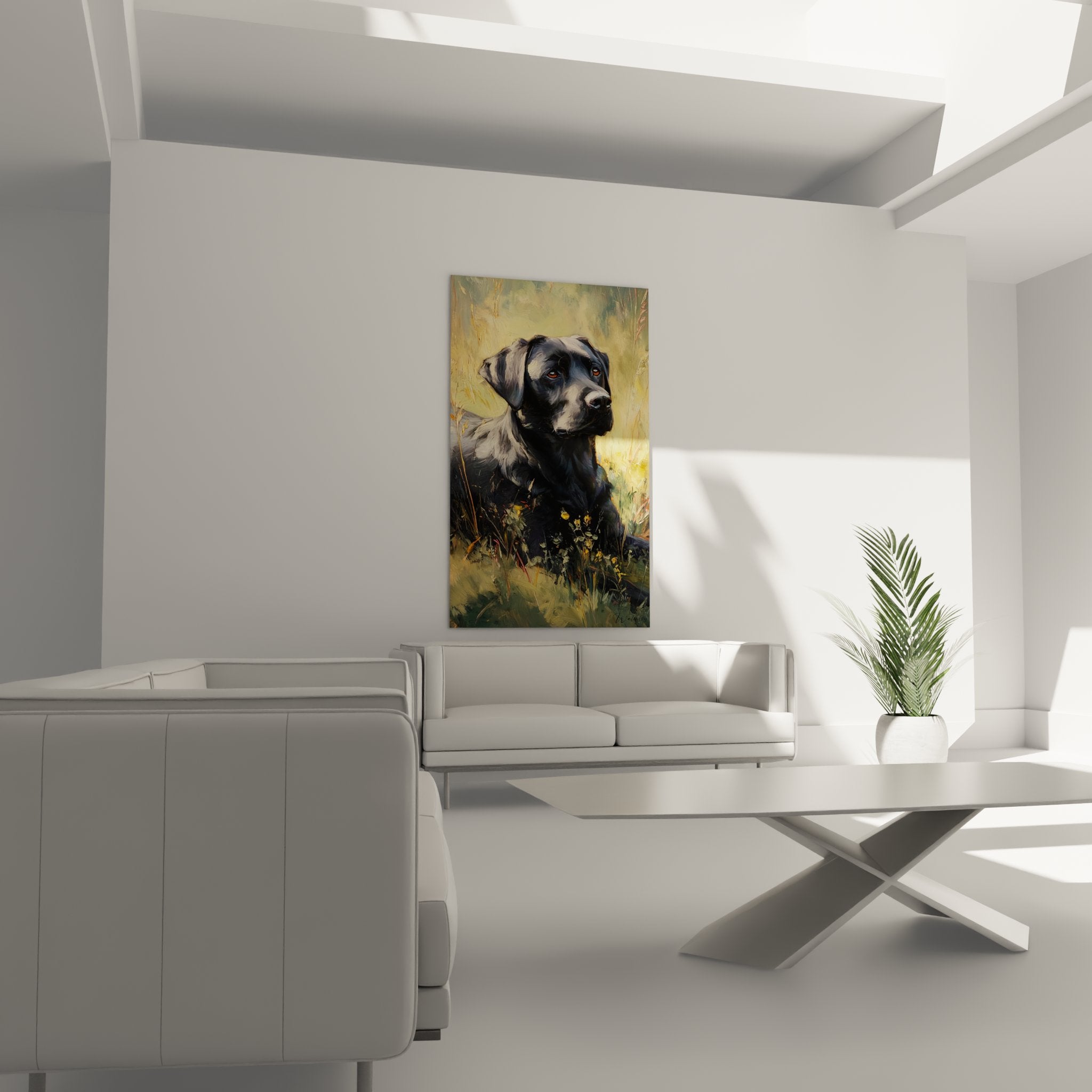 detail portrait labrador noir yeux ambres peinture impressionniste texture pelage