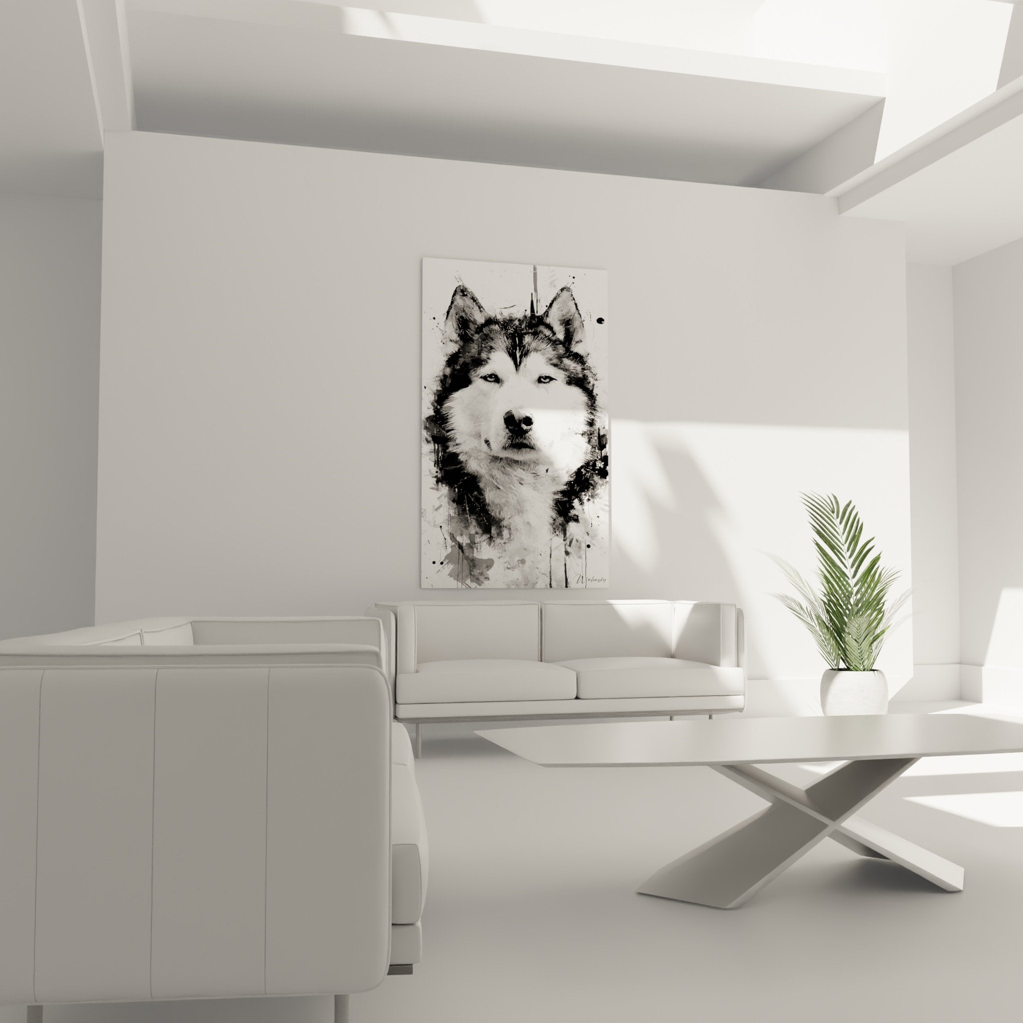Detail portrait Malamute Alaska monochrome montrant texture pelage et expression regard