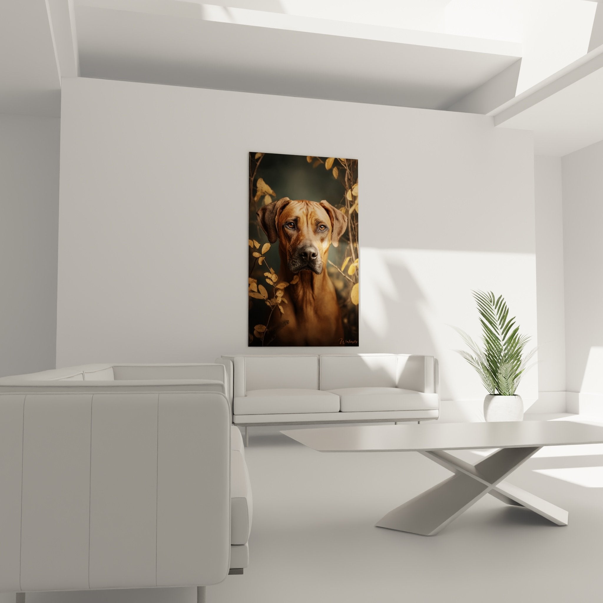 Detail portrait Rhodesian Ridgeback yeux expressifs robe fauve nuances dorees gros plan artistique