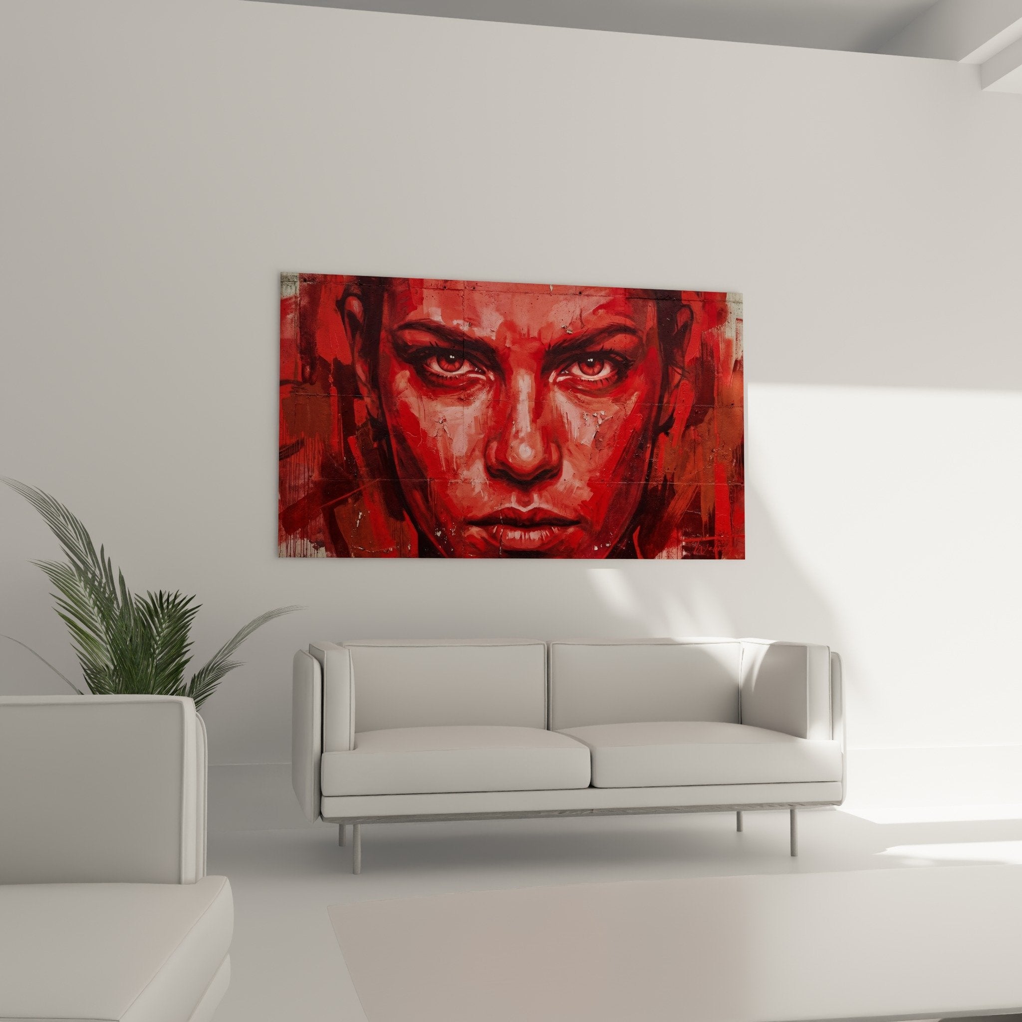 Detailporträt Street-Art Frau karminrot urbane Technik Farbläufe zeitgenössische Kunst