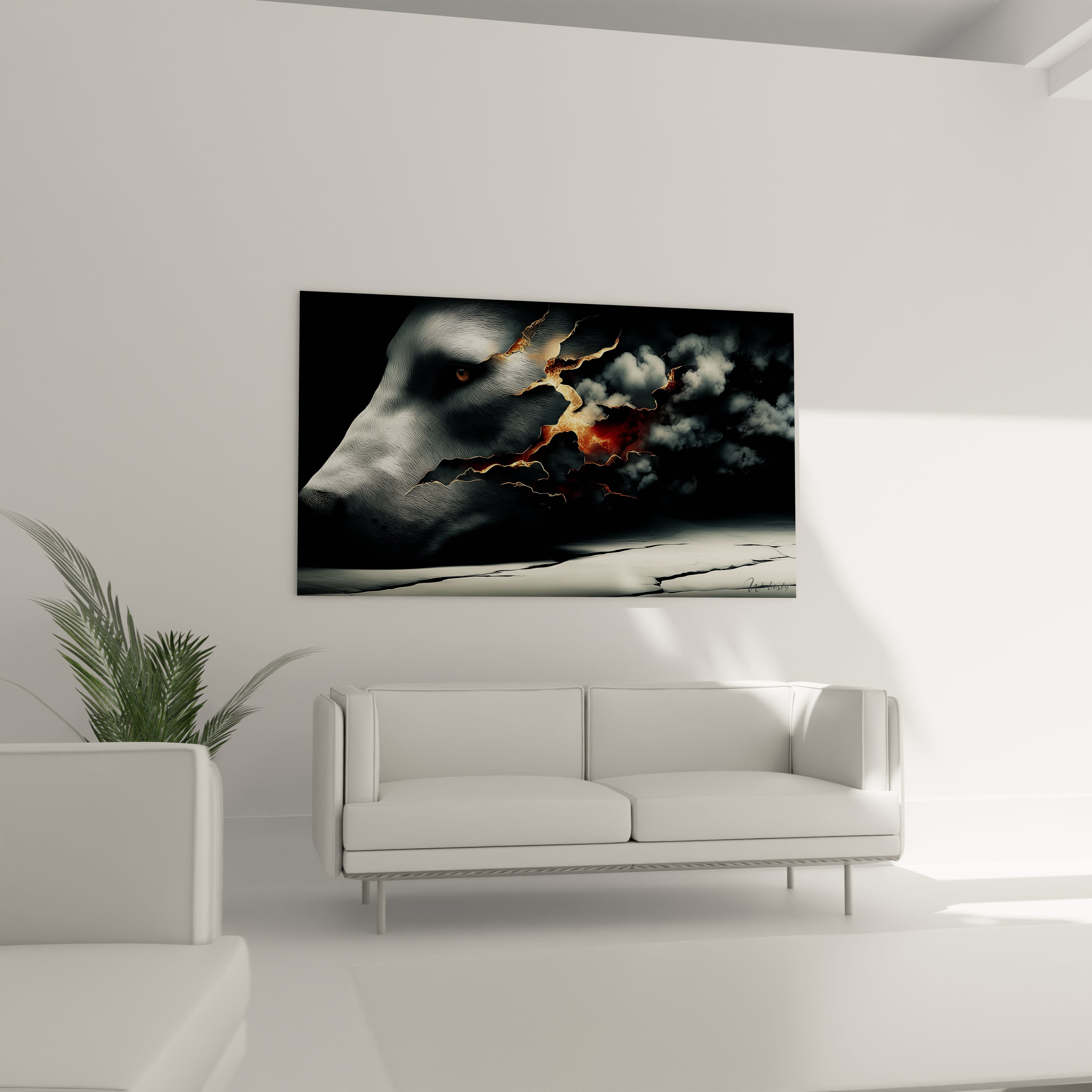 Détail gros plan du tableau profil Andrewsarchus montrant la fragmentation dorée et texture linéaire