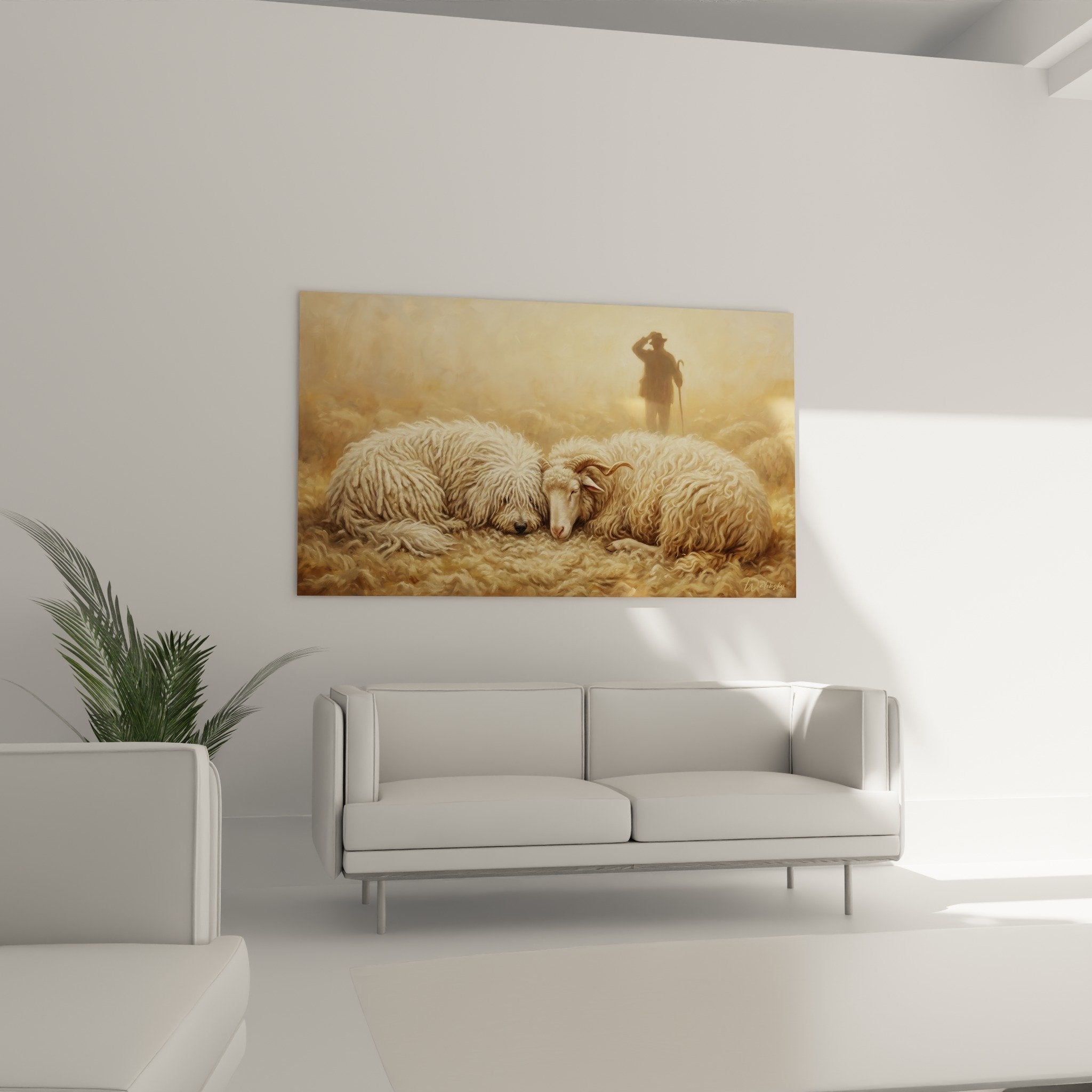 Détail puli chien berger toison laineuse crème texture boucles paille dorée lumière chaleureuse repos