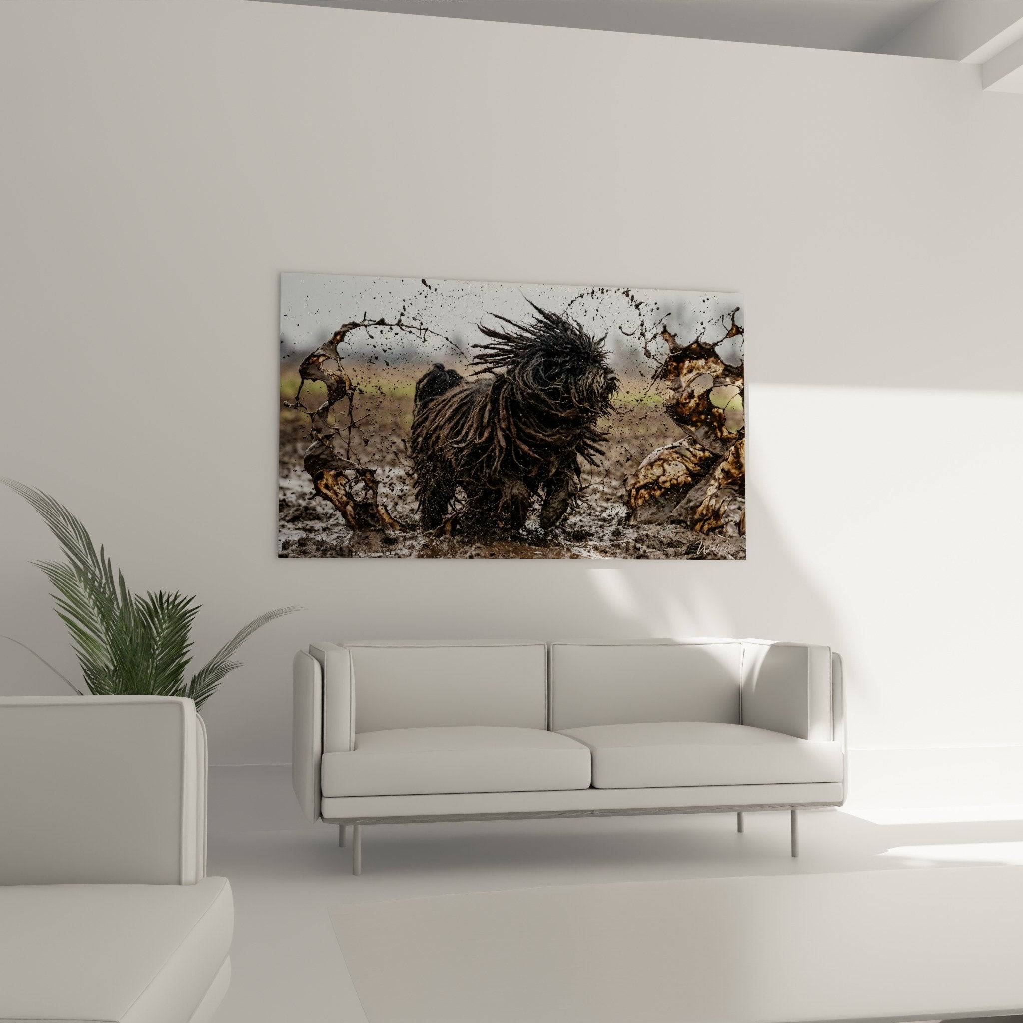 Detail Gemälde Puli Dreadlocks schwarze Textur Schlamm Ocker gefrorene Bewegung Tierkunst