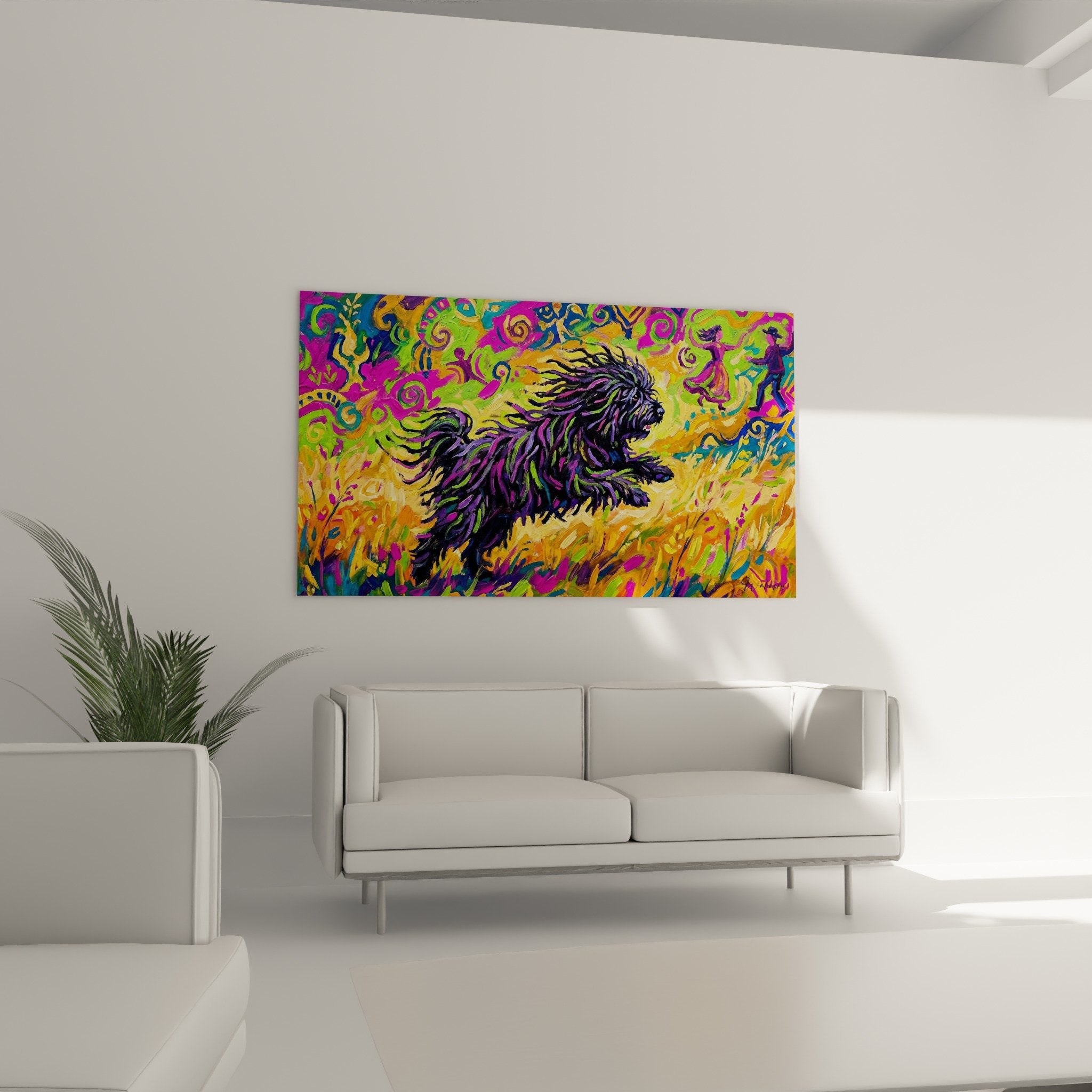 Detail tableau Puli cordes violettes dans spirales colorees expressionnistes