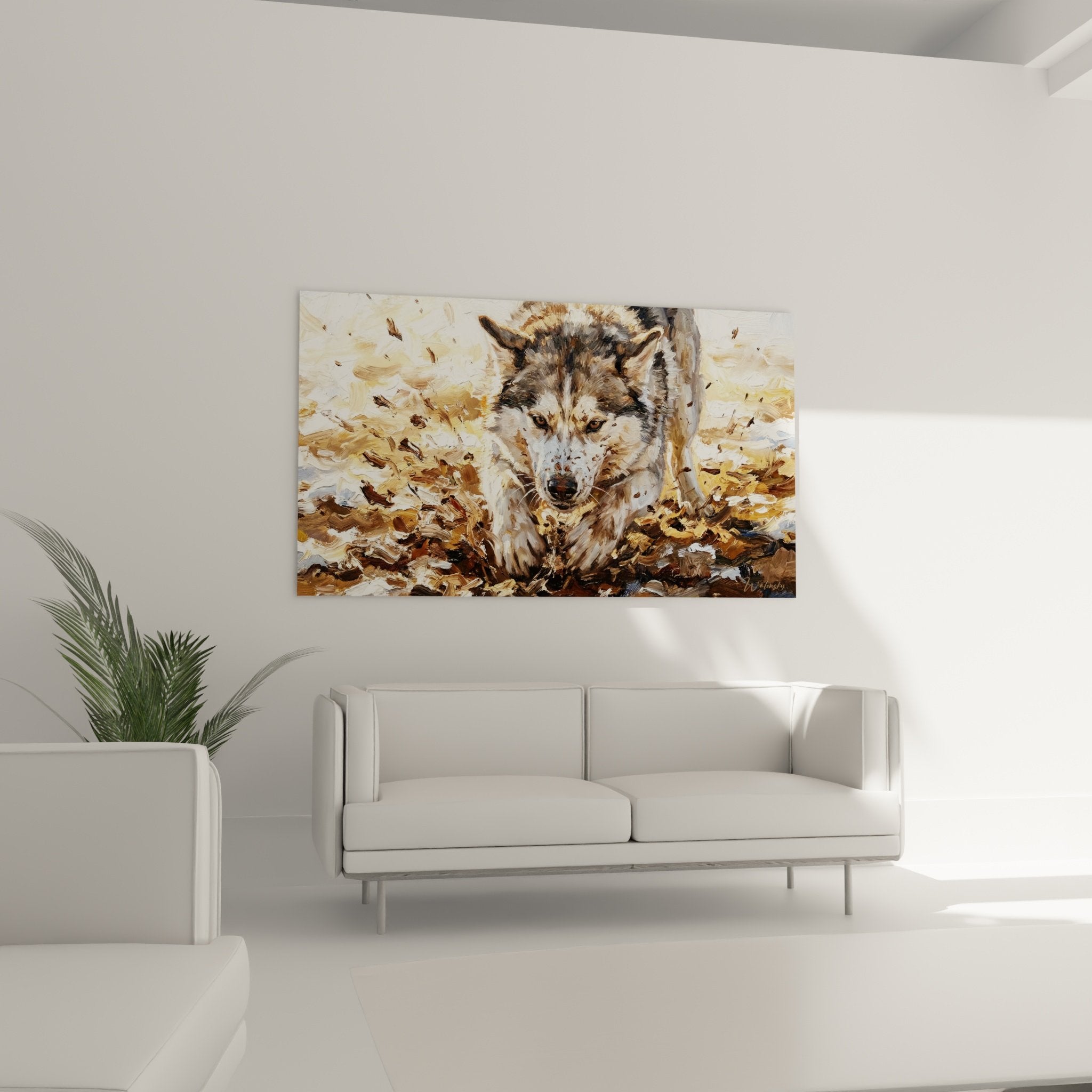 Détail peinture regard perçant Husky Sibérien yeux ambrés technique picturale expressive