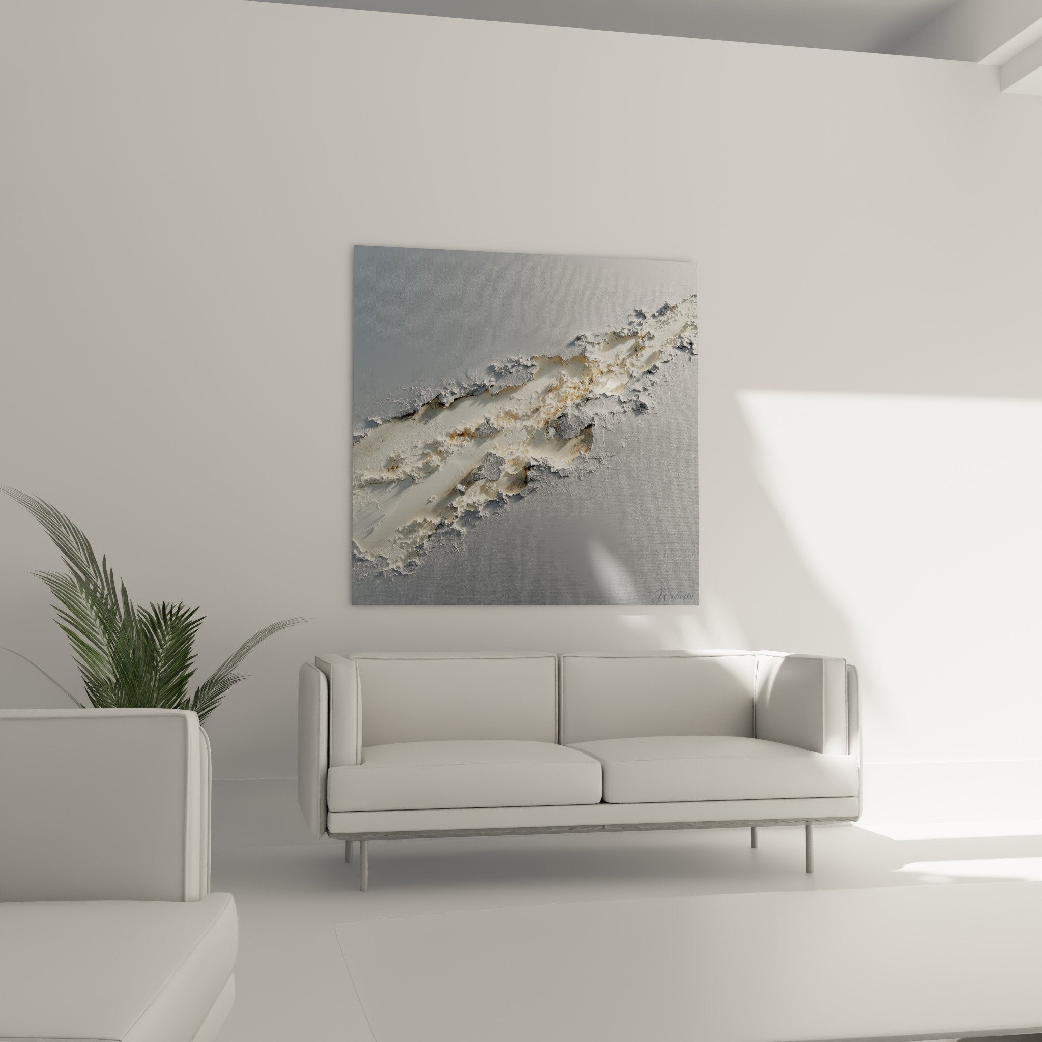 Detailed relief texture golden abstract painting gray silver sculptural material feng shui
