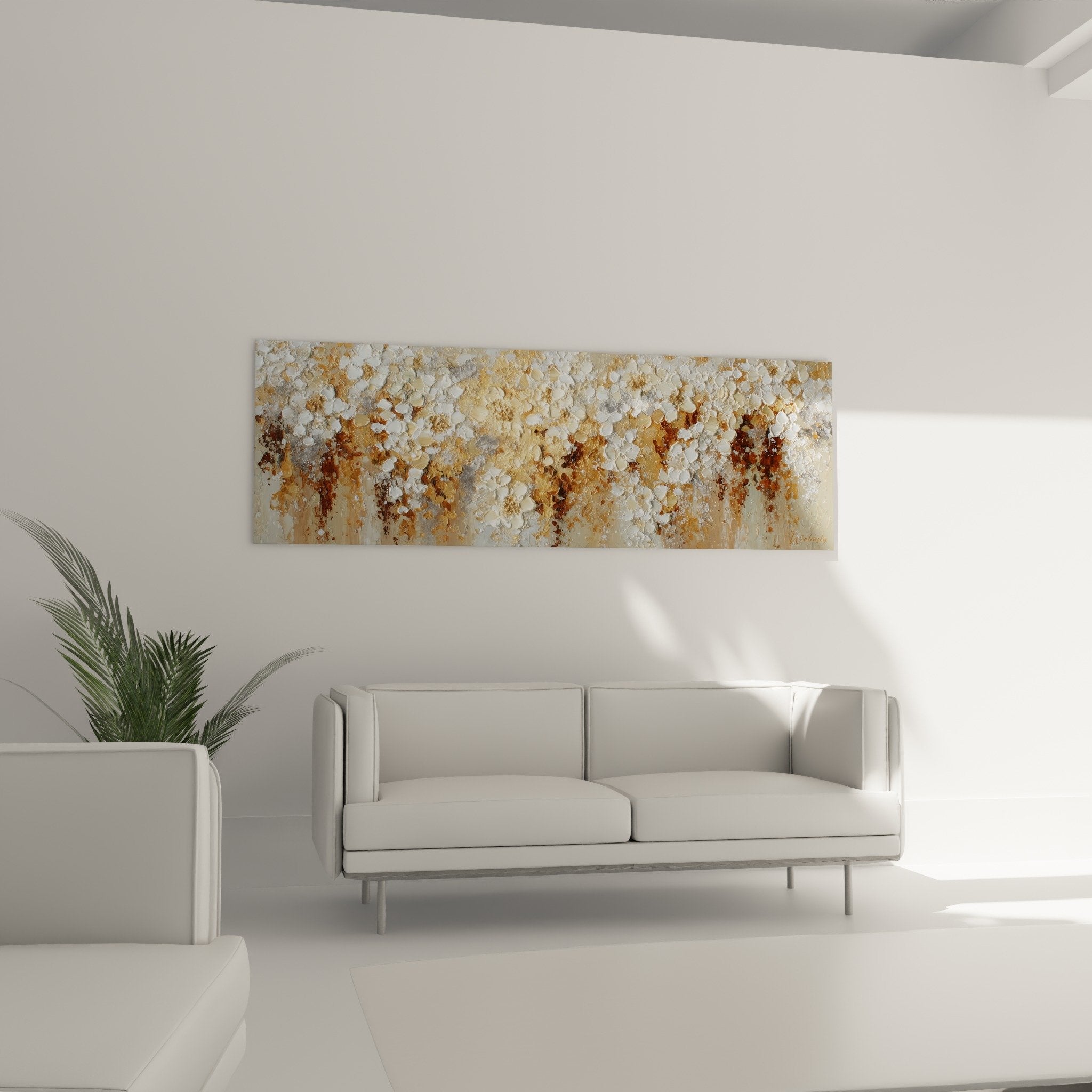 Détail des reliefs nacrés et textures dorées du tableau feng shui centre terre