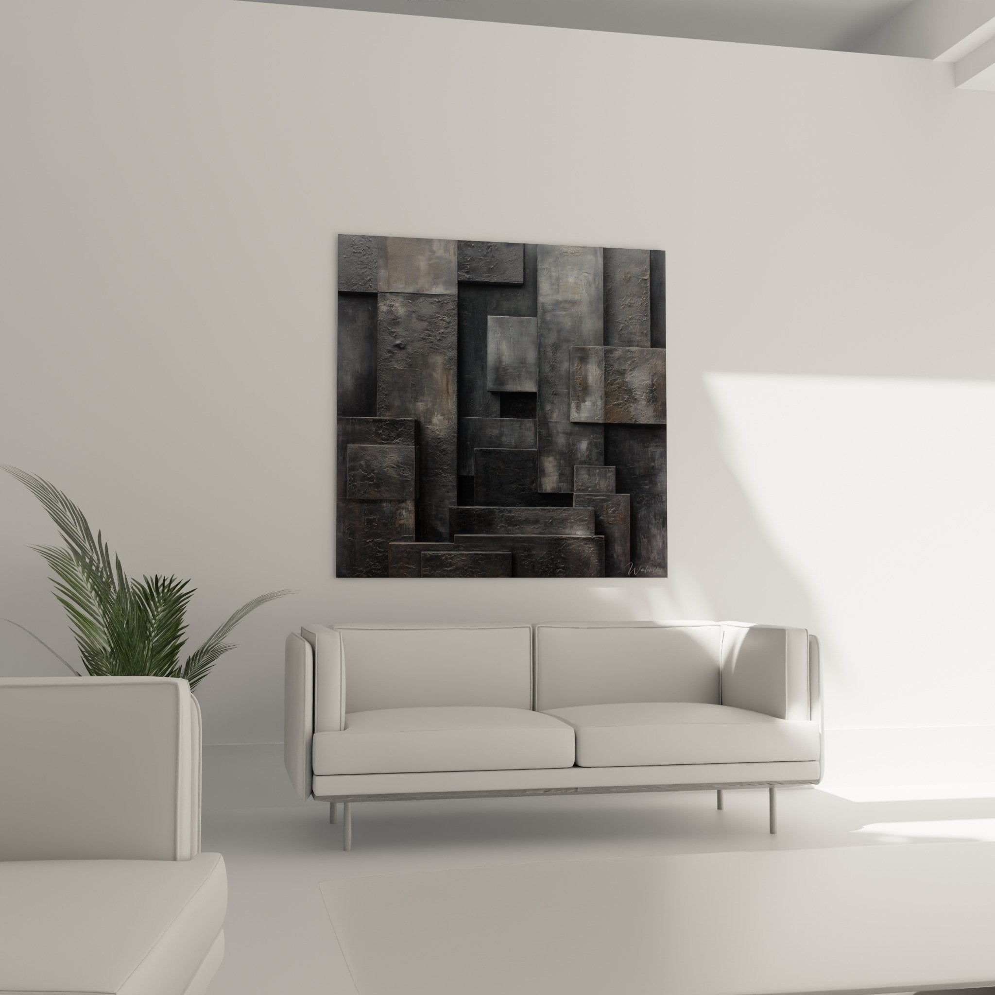 Detail relief textures abstract gray painting metallic shades geometric composition