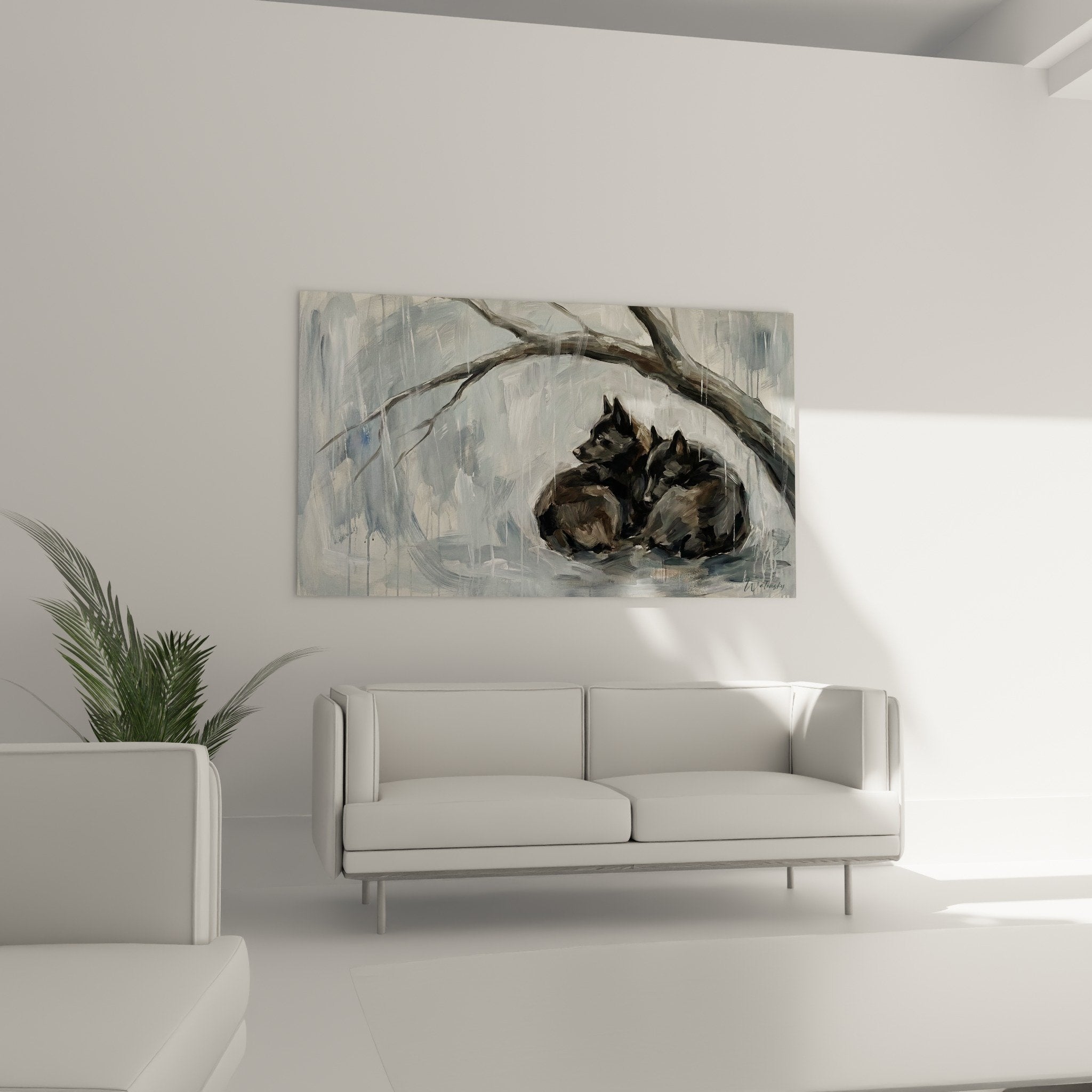 Detail tableau schipperkes blottis pinceau expressif texture pelage gris