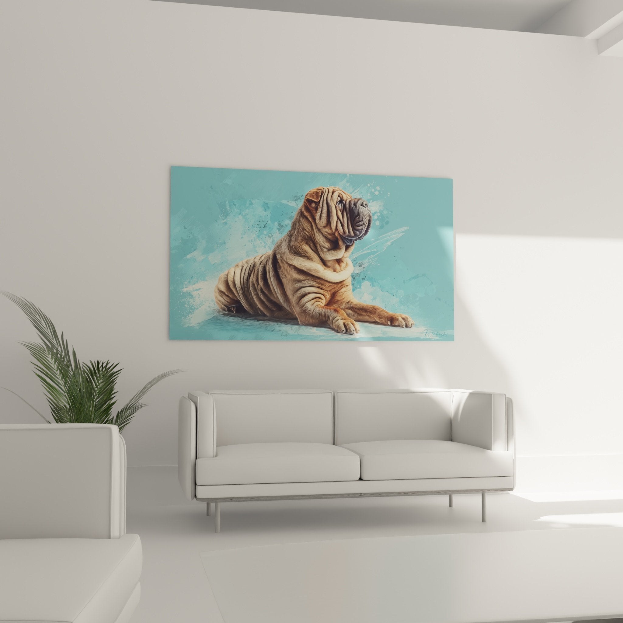 Detail Gemälde Shar Pei goldenes Fell künstlerische Falten realistische moderne Malerei Hund
