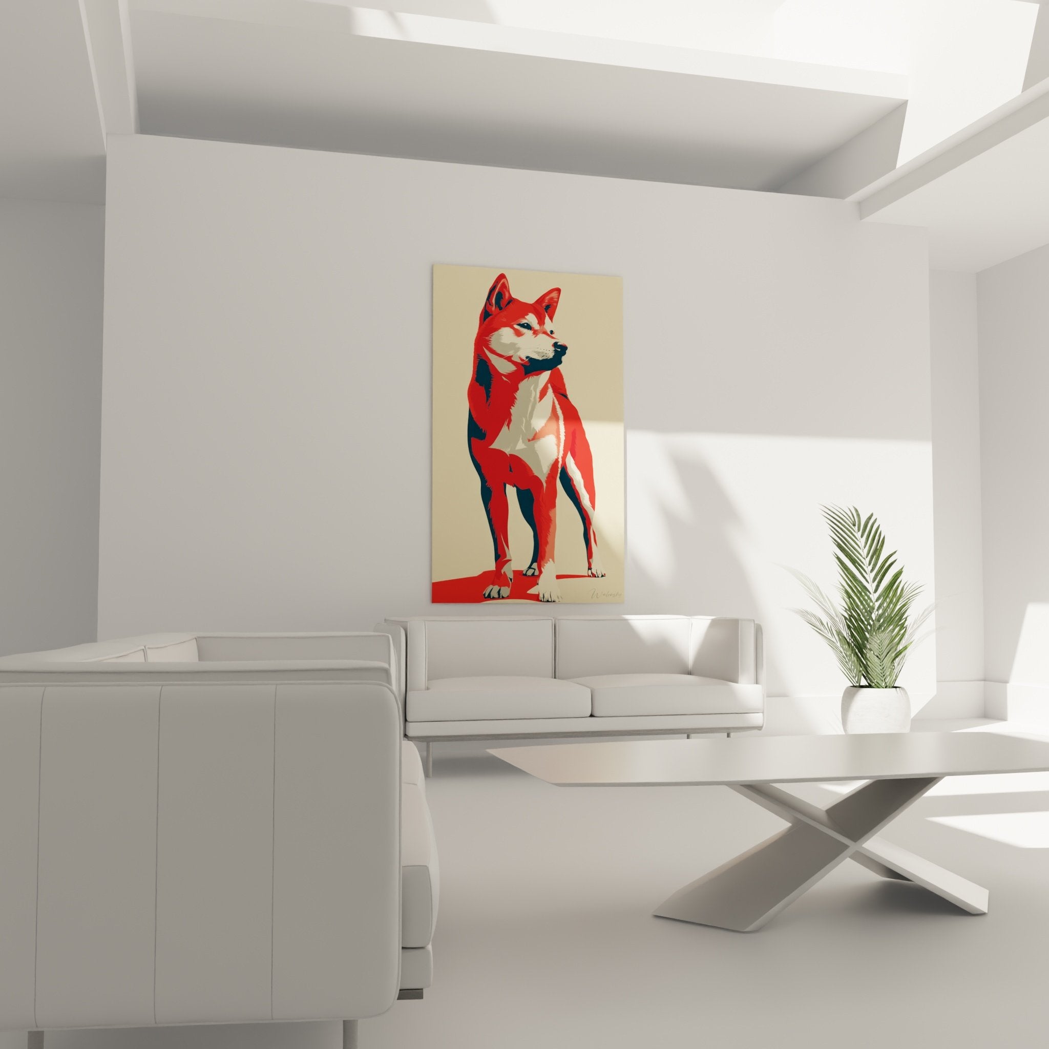 Detailporträt stilisierter roter Korallenshiba Inu moderne Grafikkunst Hundekunst