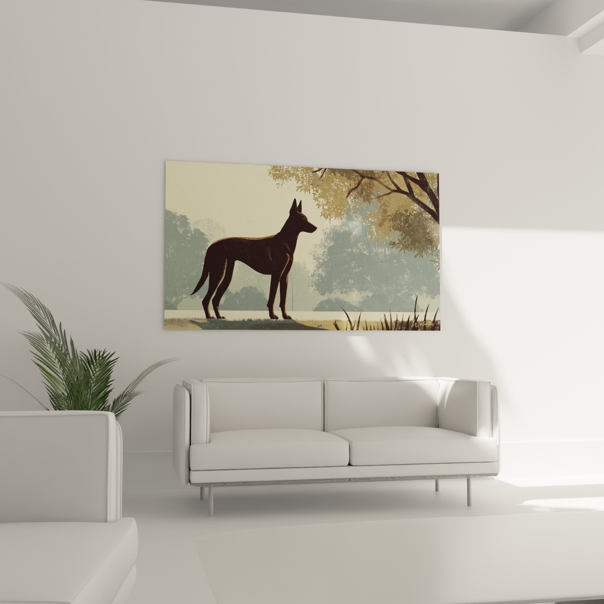 Detail silhouette Berger Belge Malinois contre-jour technique artistique brume doree lumiere diffuse