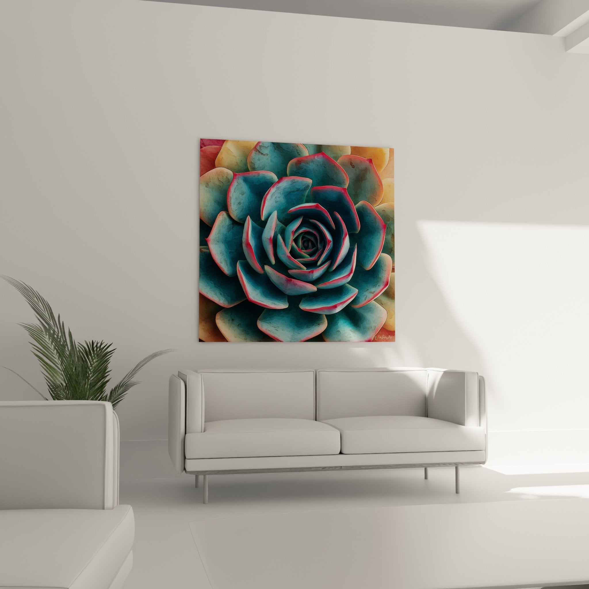 Détail spirale centrale plante grasse cubiste textures turquoise contours roses géométriques