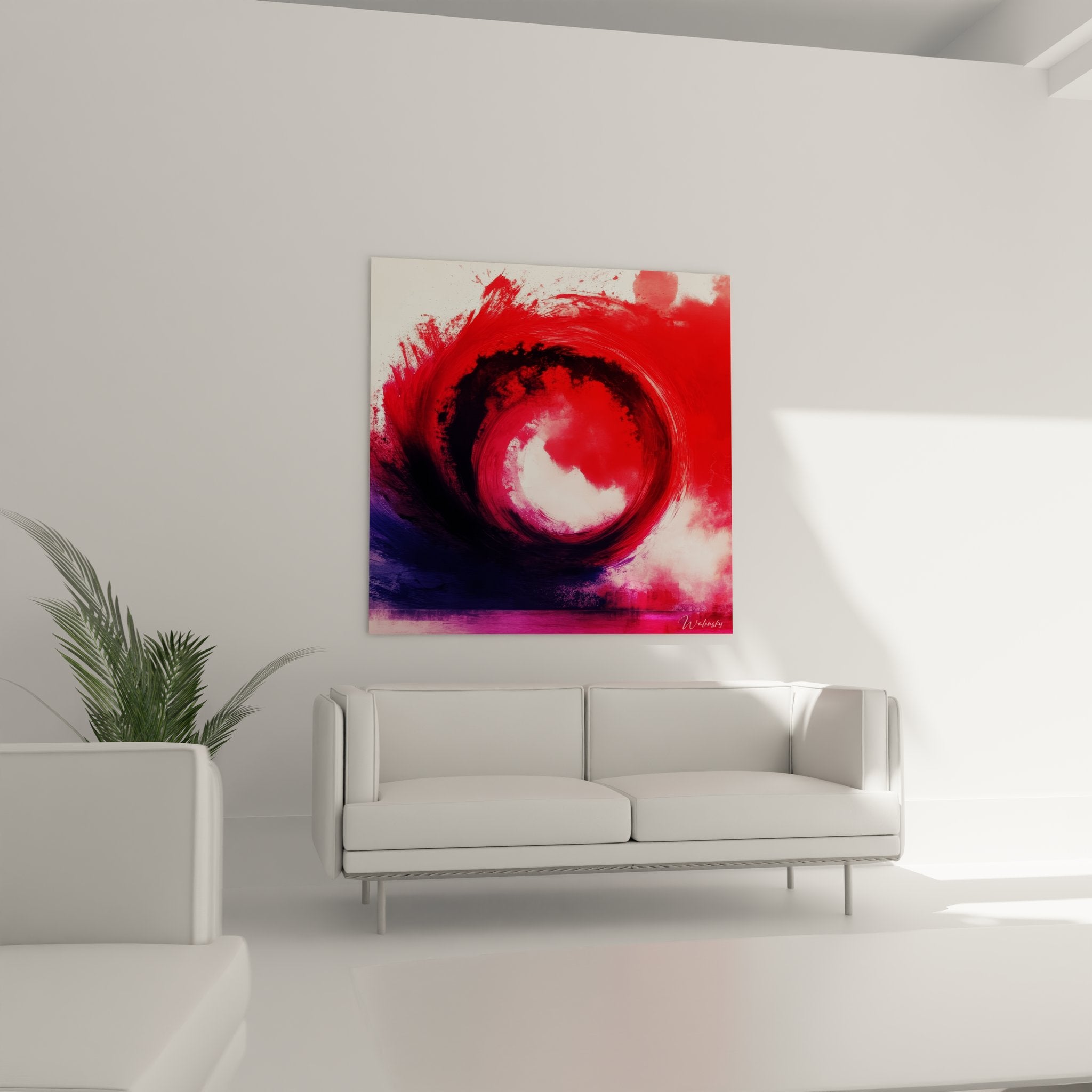 Détail gros plan spirale rouge violet, texture peinture abstraite moderne art contemporain