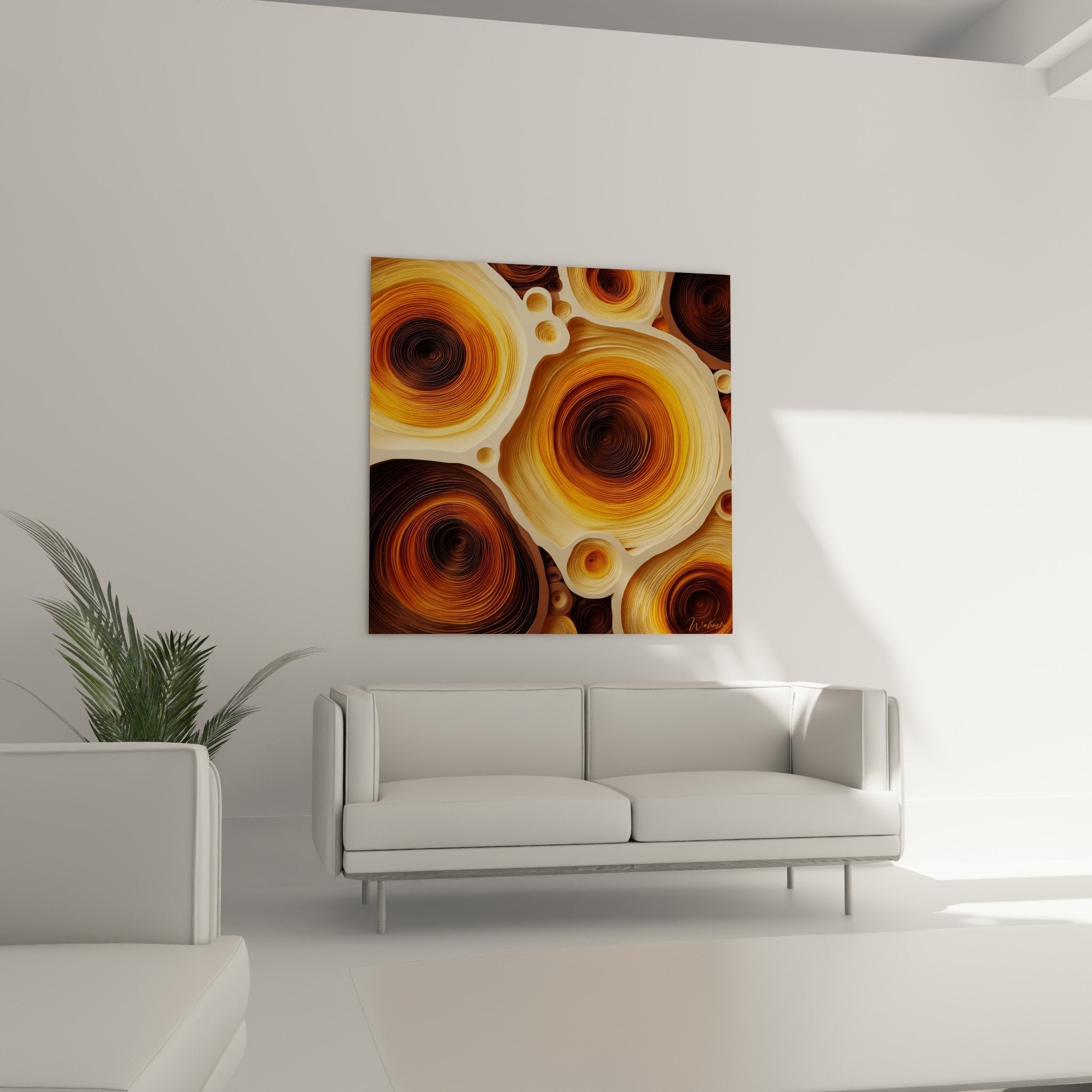 Detail concentric spirals ocher gold bronze textured relief circular patterns feng shui