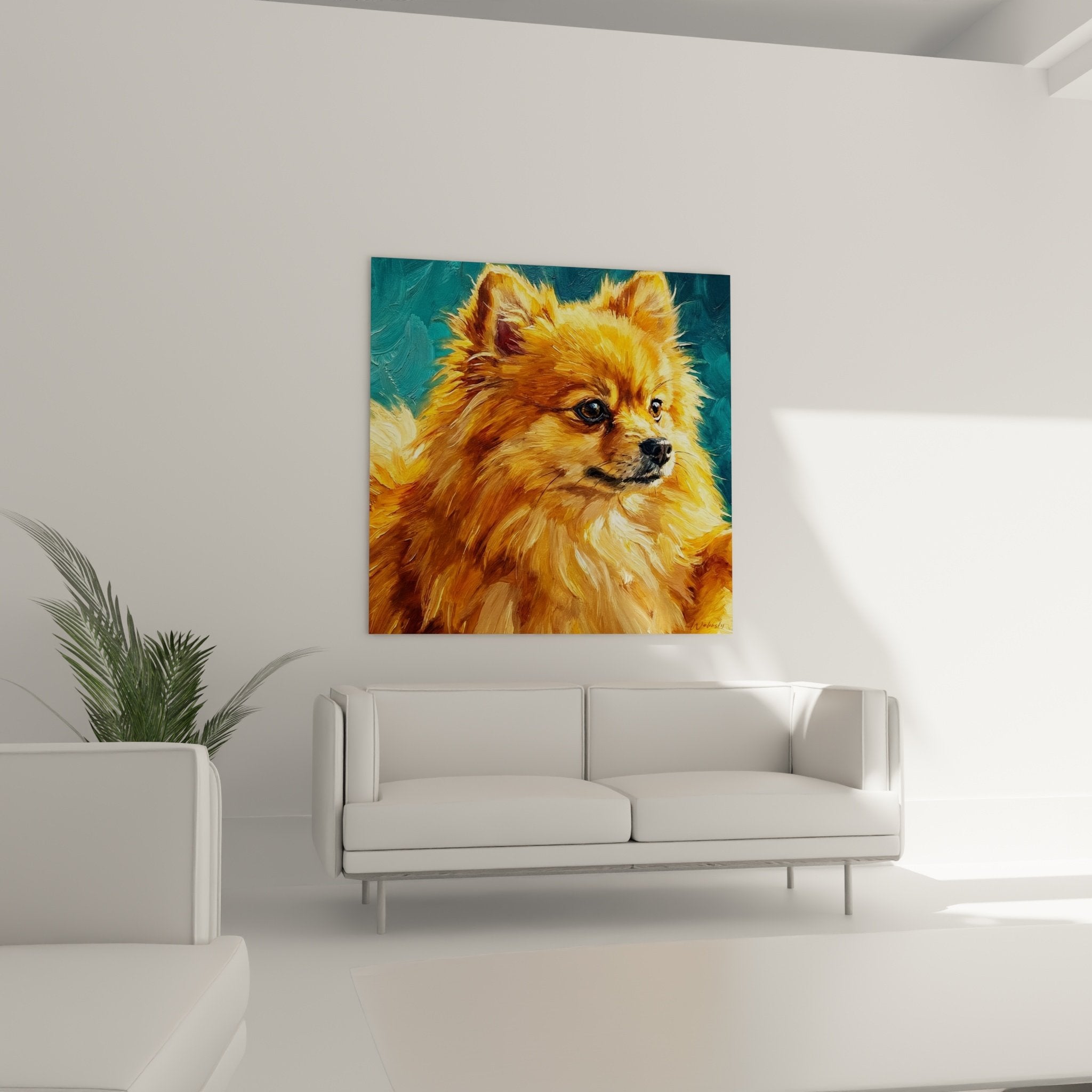 detail portrait spitz pomeranien fourrure doree texture picturale realiste