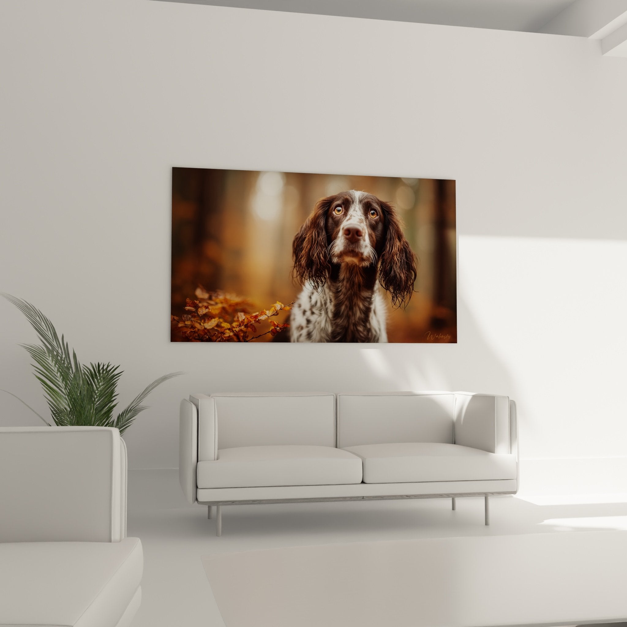 Détail portrait Springer Anglais regard ambré expressif pelage soyeux oreilles tombantes art canin