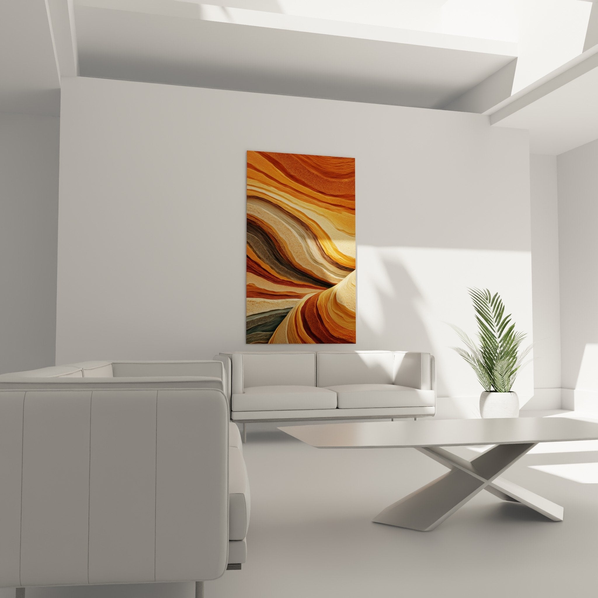 Wavy striated texture detail with copper and ochre tones feng shui northeast earth wall art