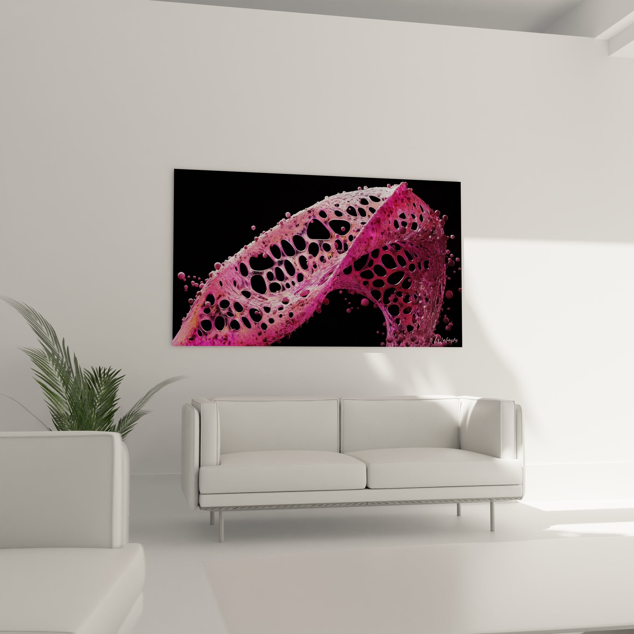 Gros plan détail structure moléculaire ADN rose avec pores circulaires art biologique