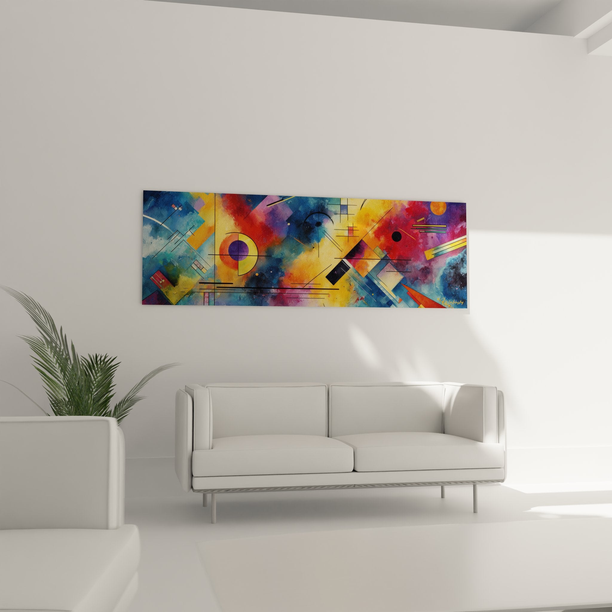 Détail tableau abstrait géométrique cercles colorés orange violet art moderne Kandinsky