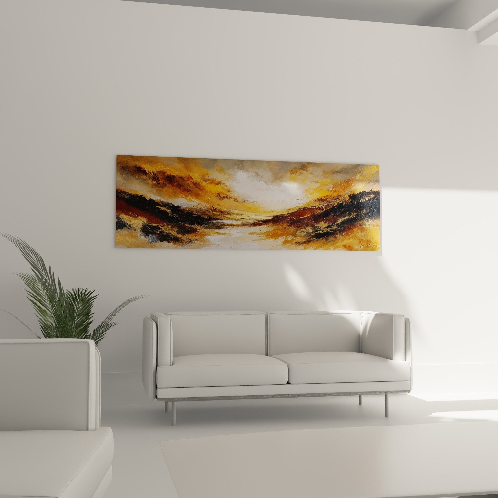 Abstract painting detail golden ochre tones textured impasto brushstrokes clouds feng shui northeast