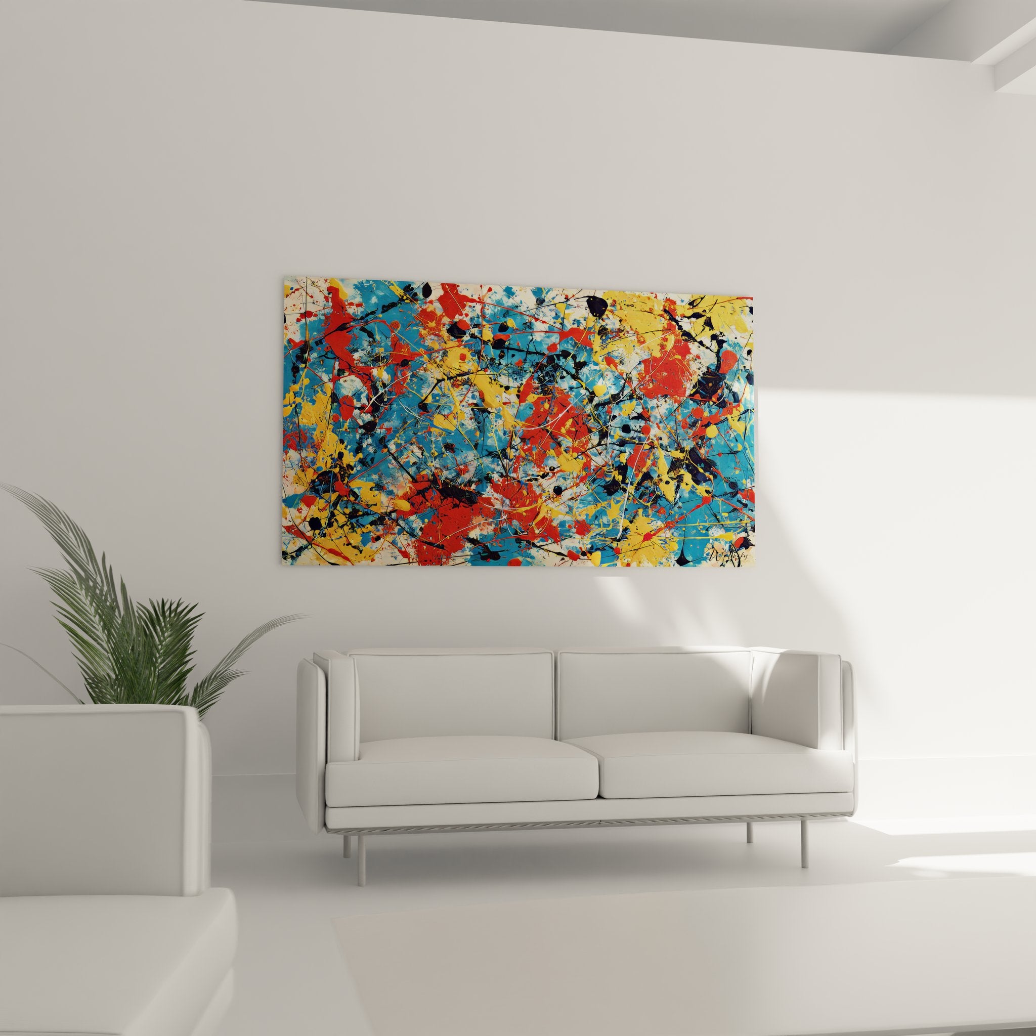 Gros plan détail tableau abstrait éclaboussures peinture lignes noires expressionnisme contemporain