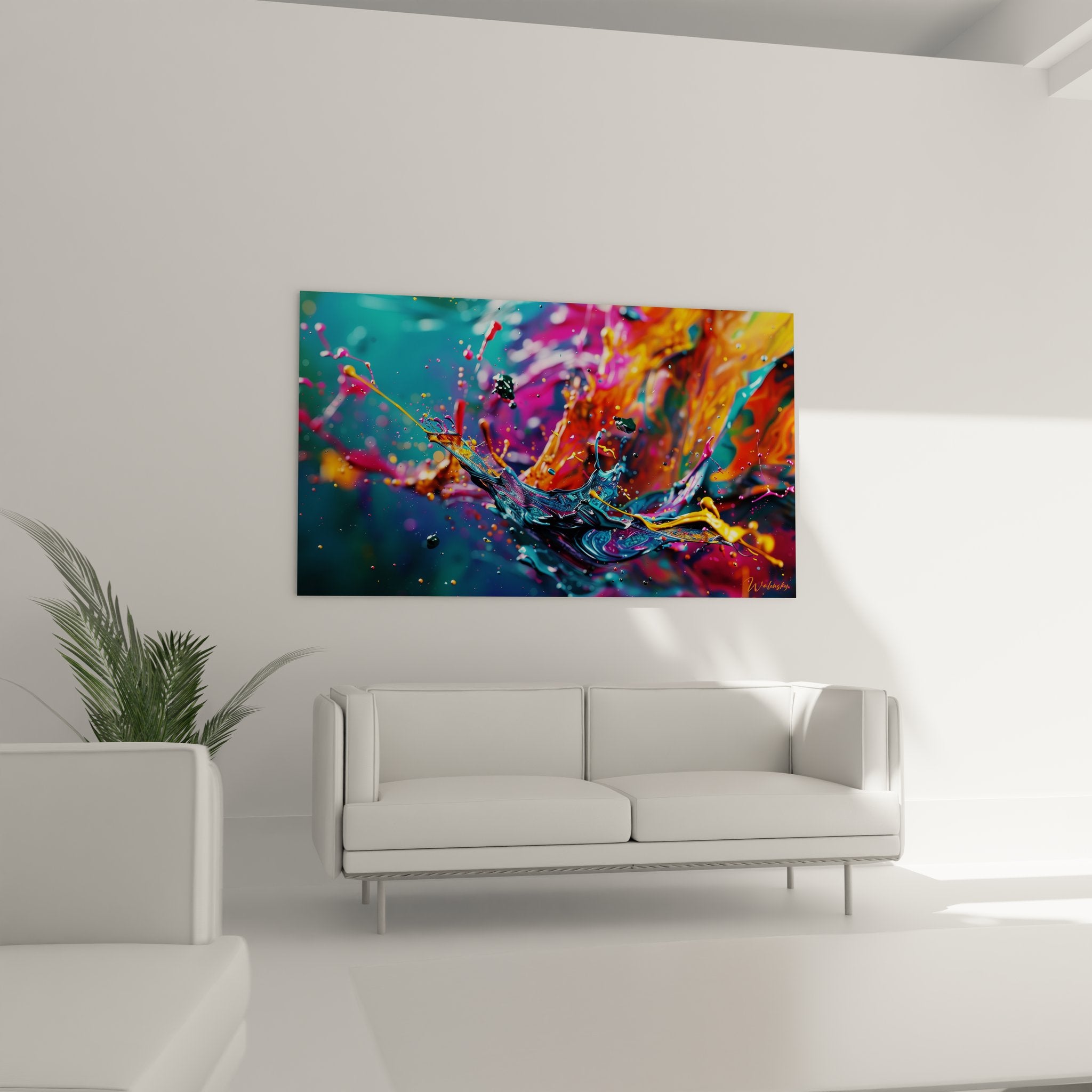 Gros plan détail tableau abstrait explosion liquide couleurs mélangées technique picturale moderne