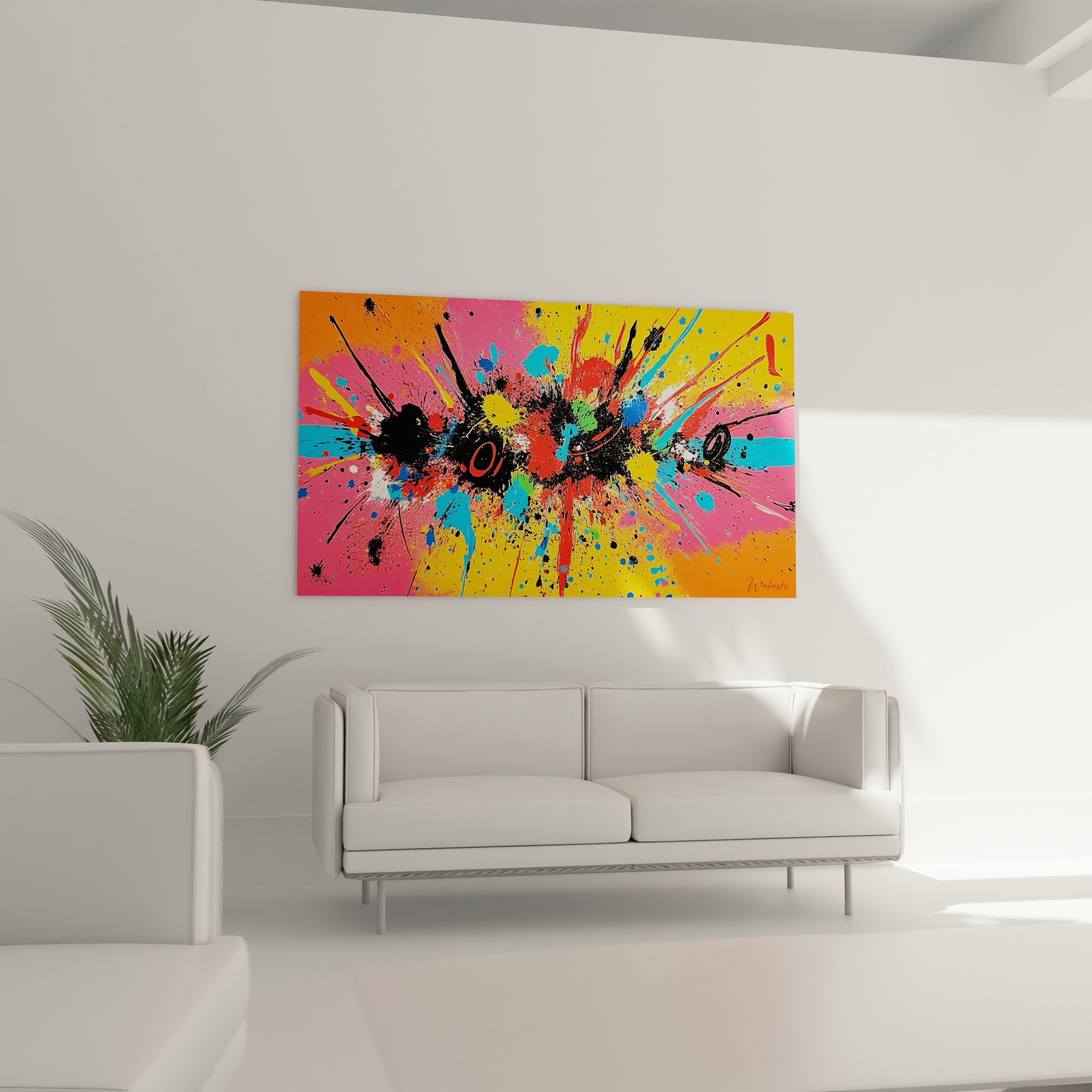 Gros plan détail tableau abstrait explosion peinture couleurs vives
