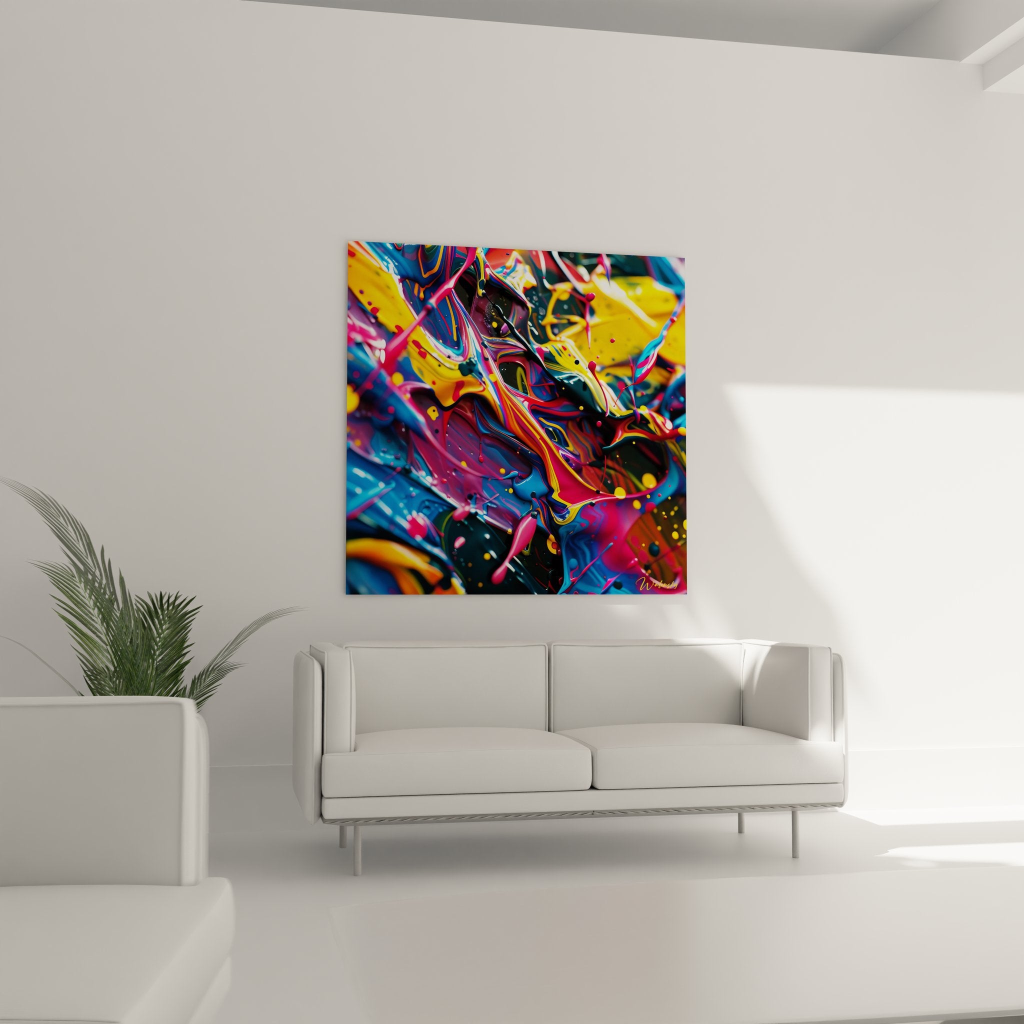 Détail gros plan tableau abstrait fluide texture peinture liquide couleurs vibrantes art moderne