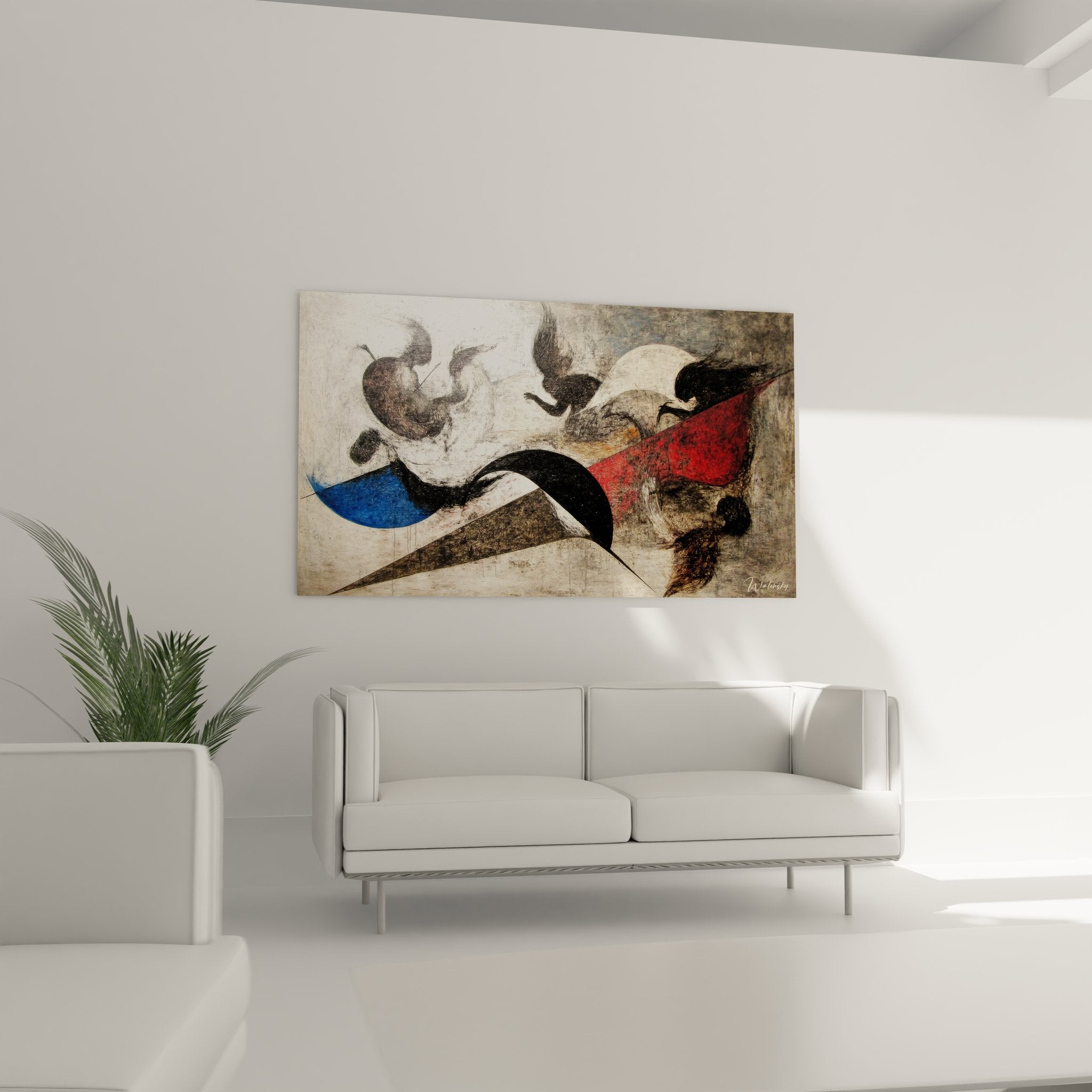 Gros plan détail tableau abstrait textures colorées formes organiques peinture moderne art décoratif