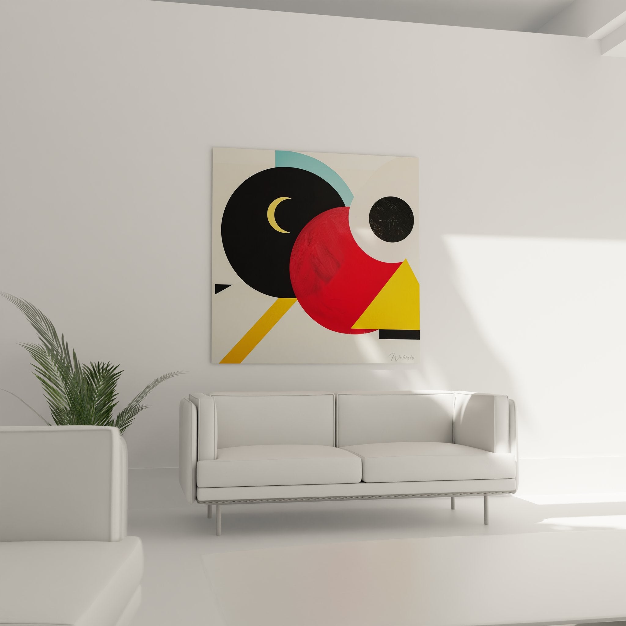 Détail gros plan tableau abstrait géométrique - textures couleurs formes cercle triangle