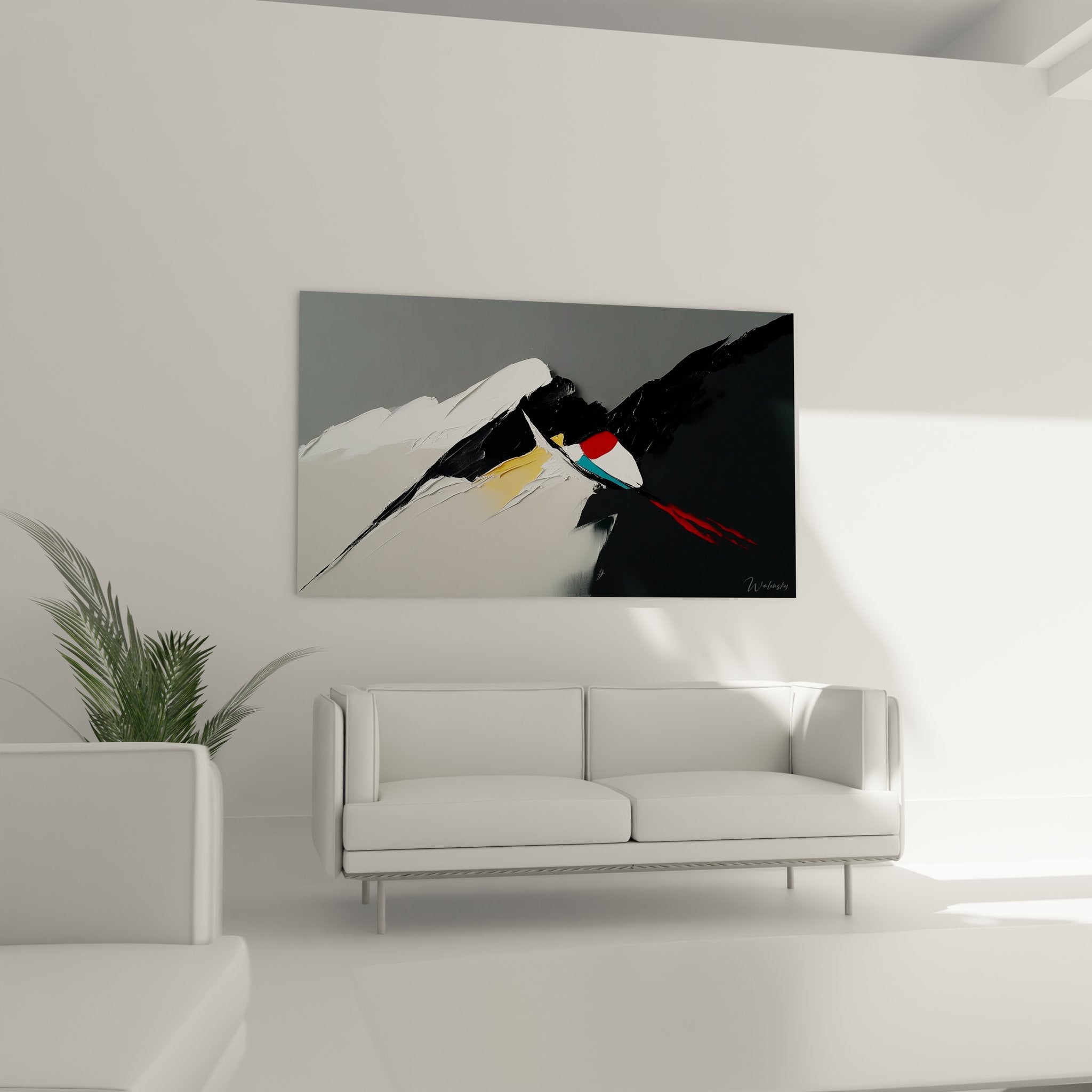 Détail gros plan tableau abstrait moderne montrant textures et couleurs vives contrastées