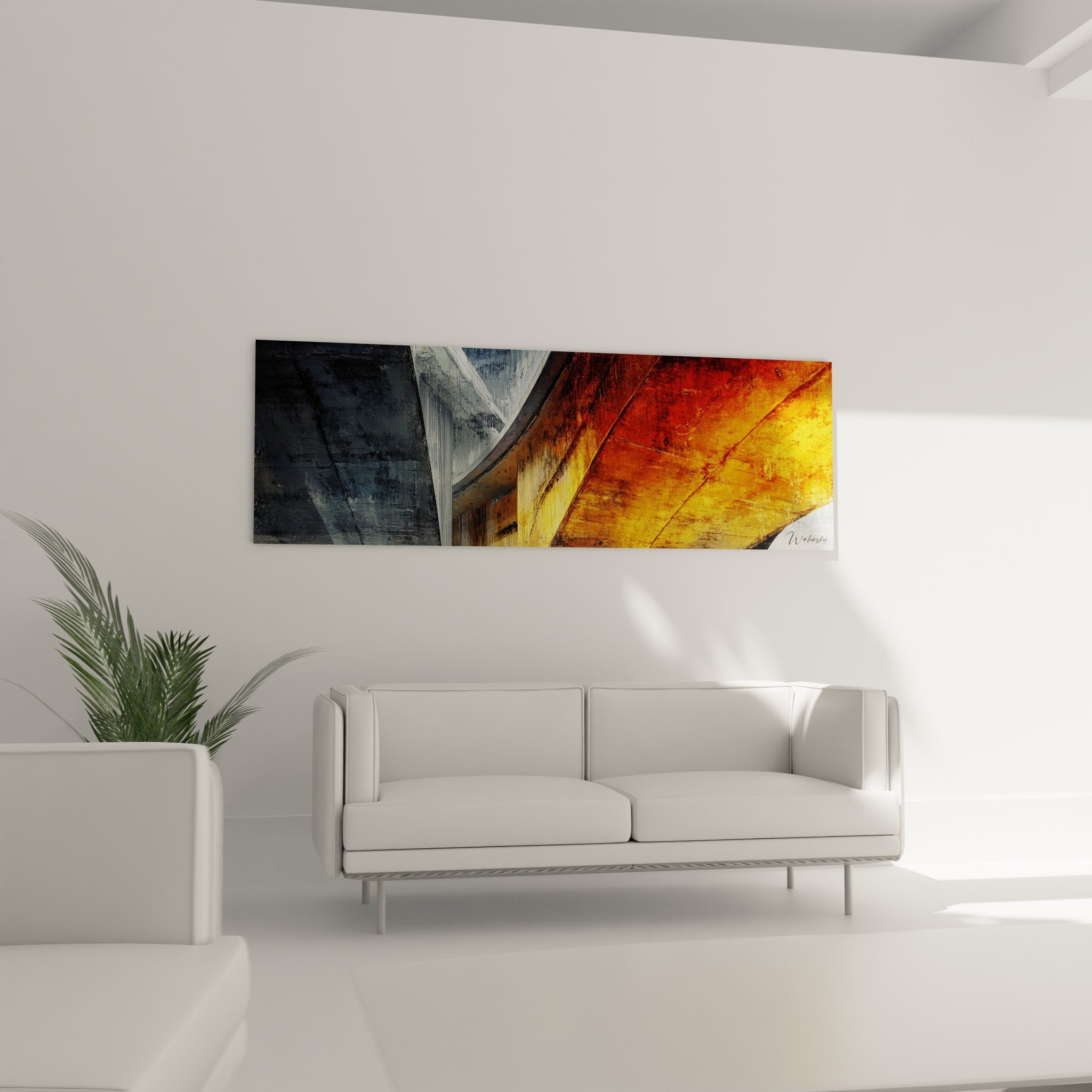 Détail tableau architecture abstraite, textures dorées et effets de matière art contemporain