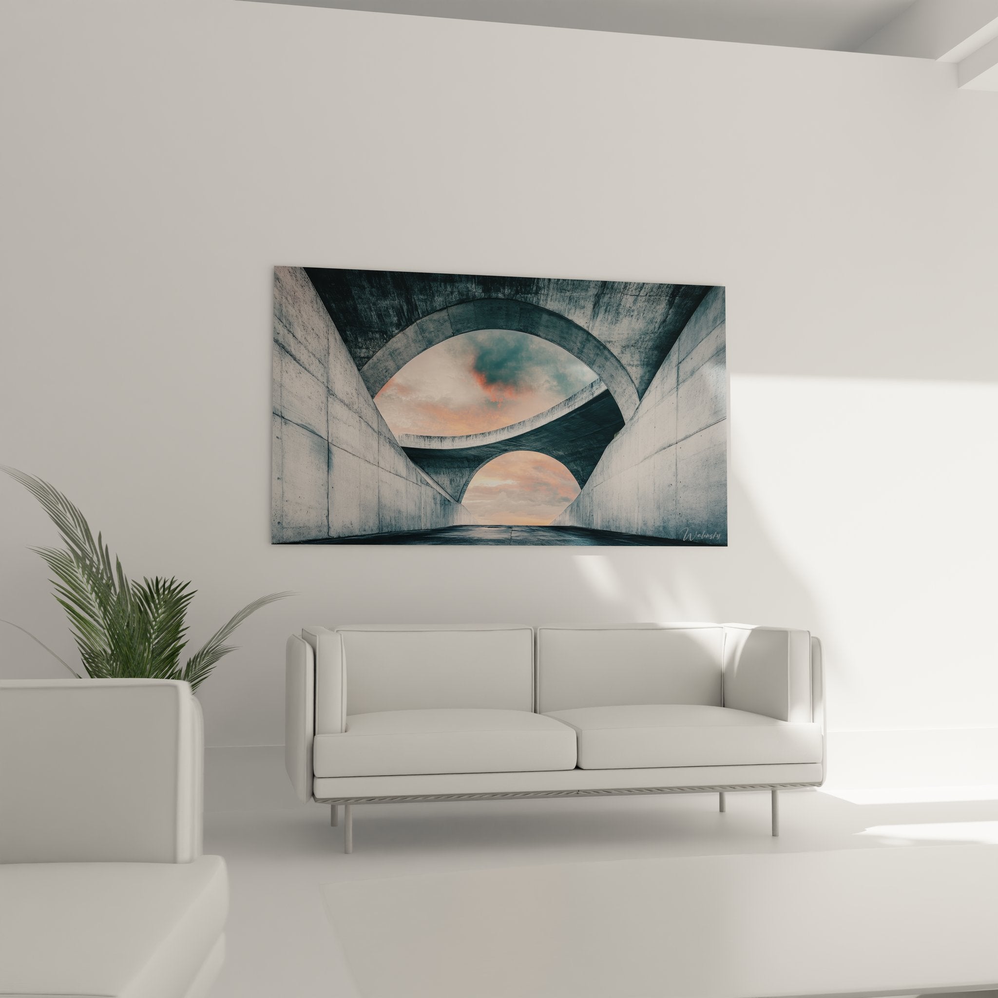 Détail rapproché tableau architecture béton industriel avec textures murales et perspective géométrique moderne