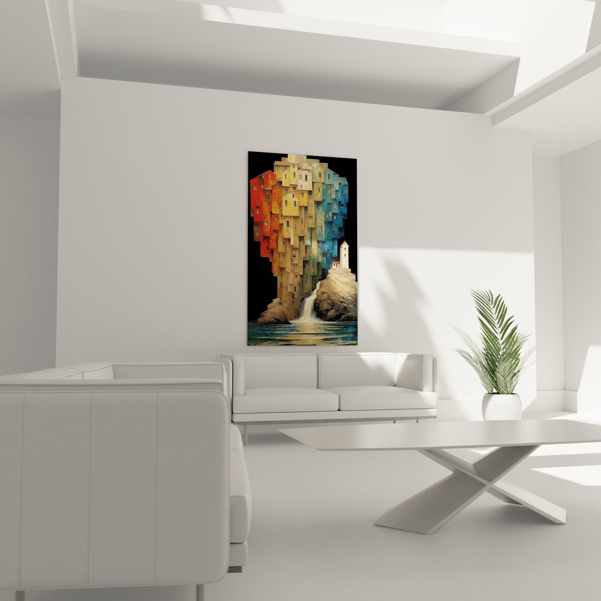 Détail tableau architecture colorée village méditerranéen avec textures murales