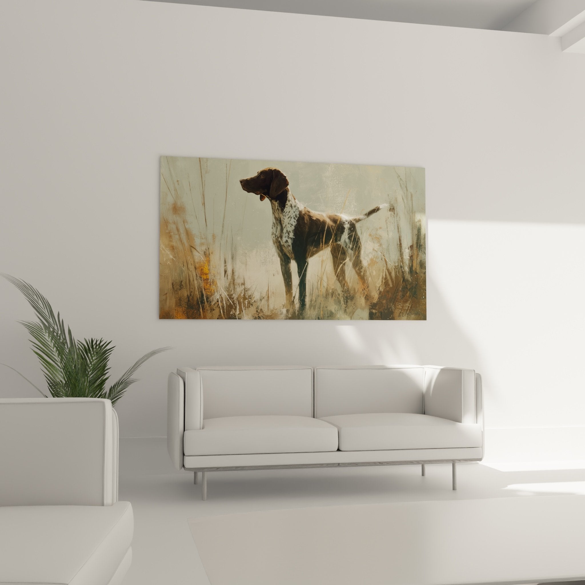 Detail du tableau Braque Allemand montrant le pelage tachete et les effets de pinceau expressifs