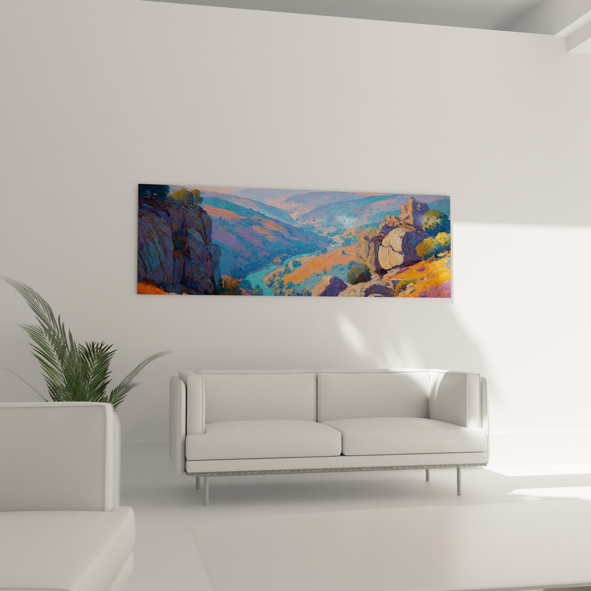 Detail des Canyon-Gemäldes mit Felstexturen und lebendigen Farben