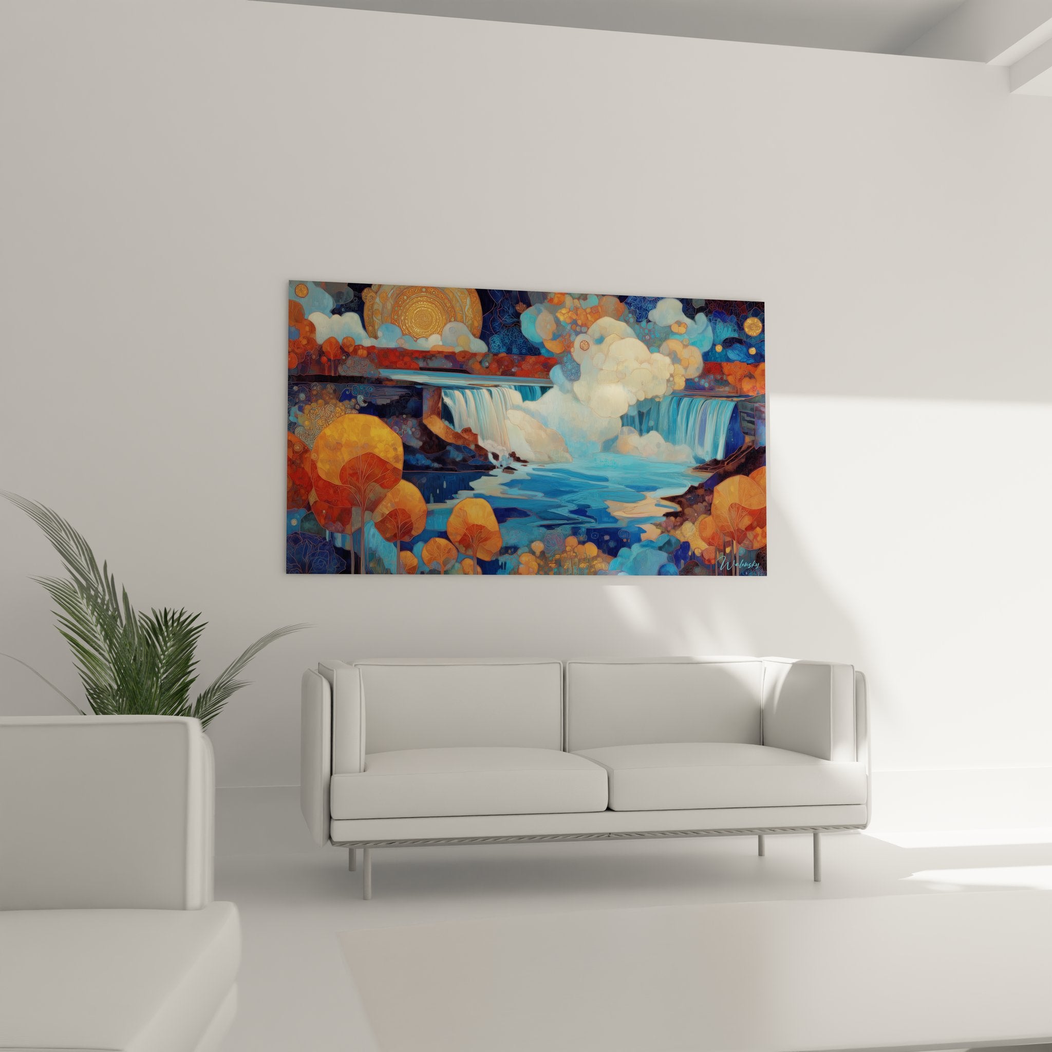 Détail proche tableau cascade ornementale motifs décoratifs art nouveau contemporain