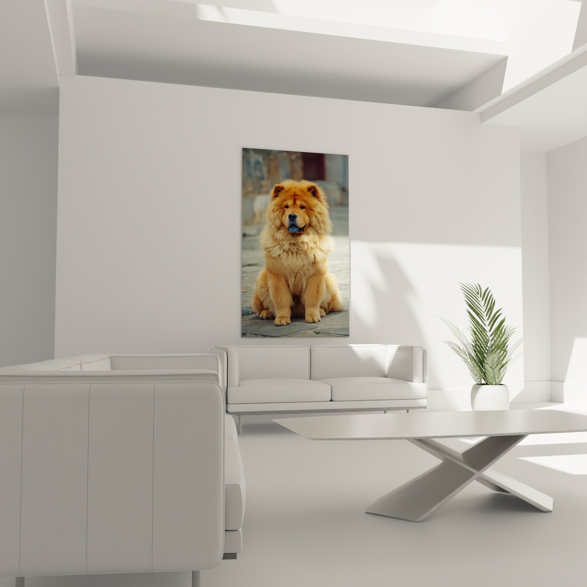 Gros plan tableau chow chow expression sereine yeux doux pelage fauve détails