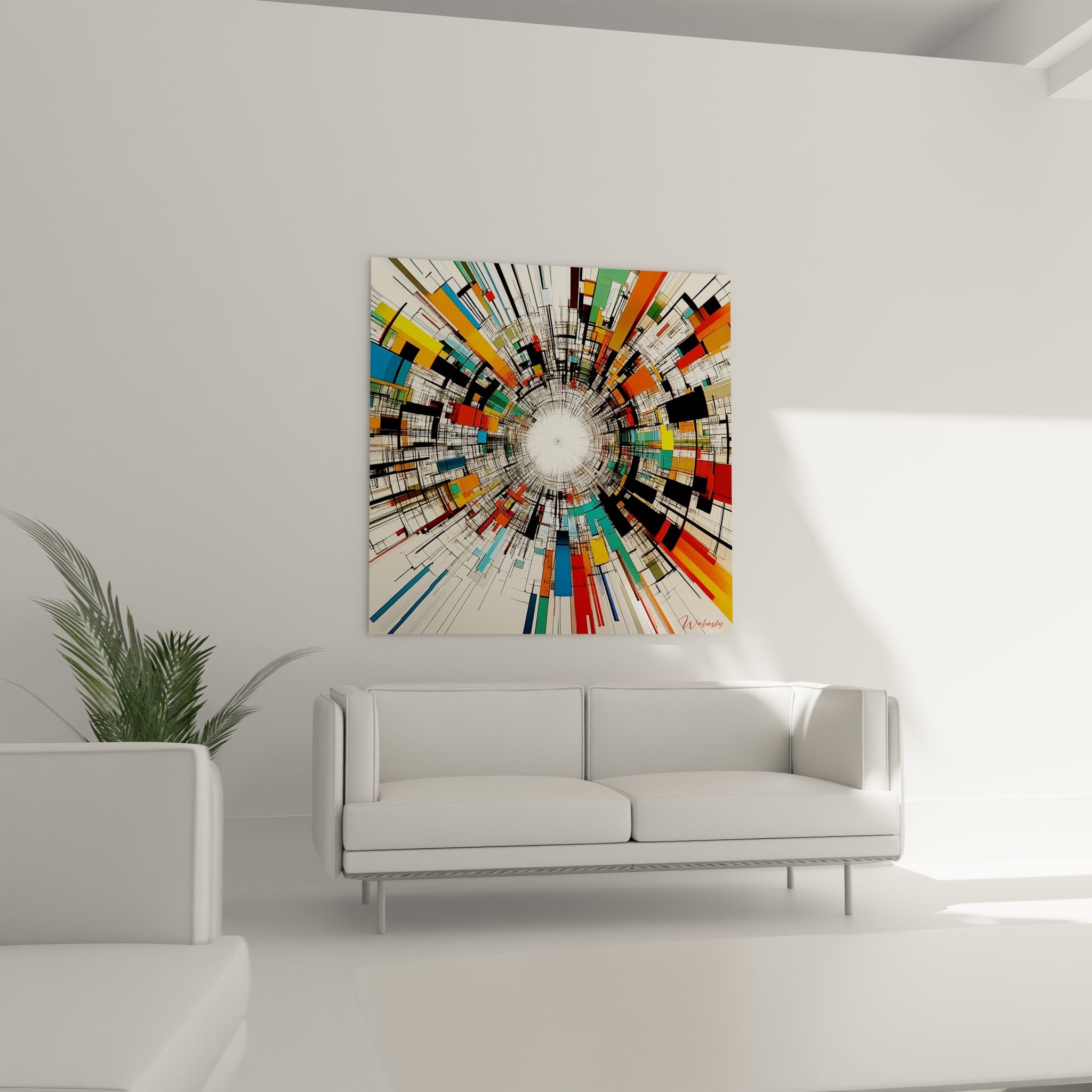 Détail gros plan tableau constructivisme formes géométriques colorées structure urbaine