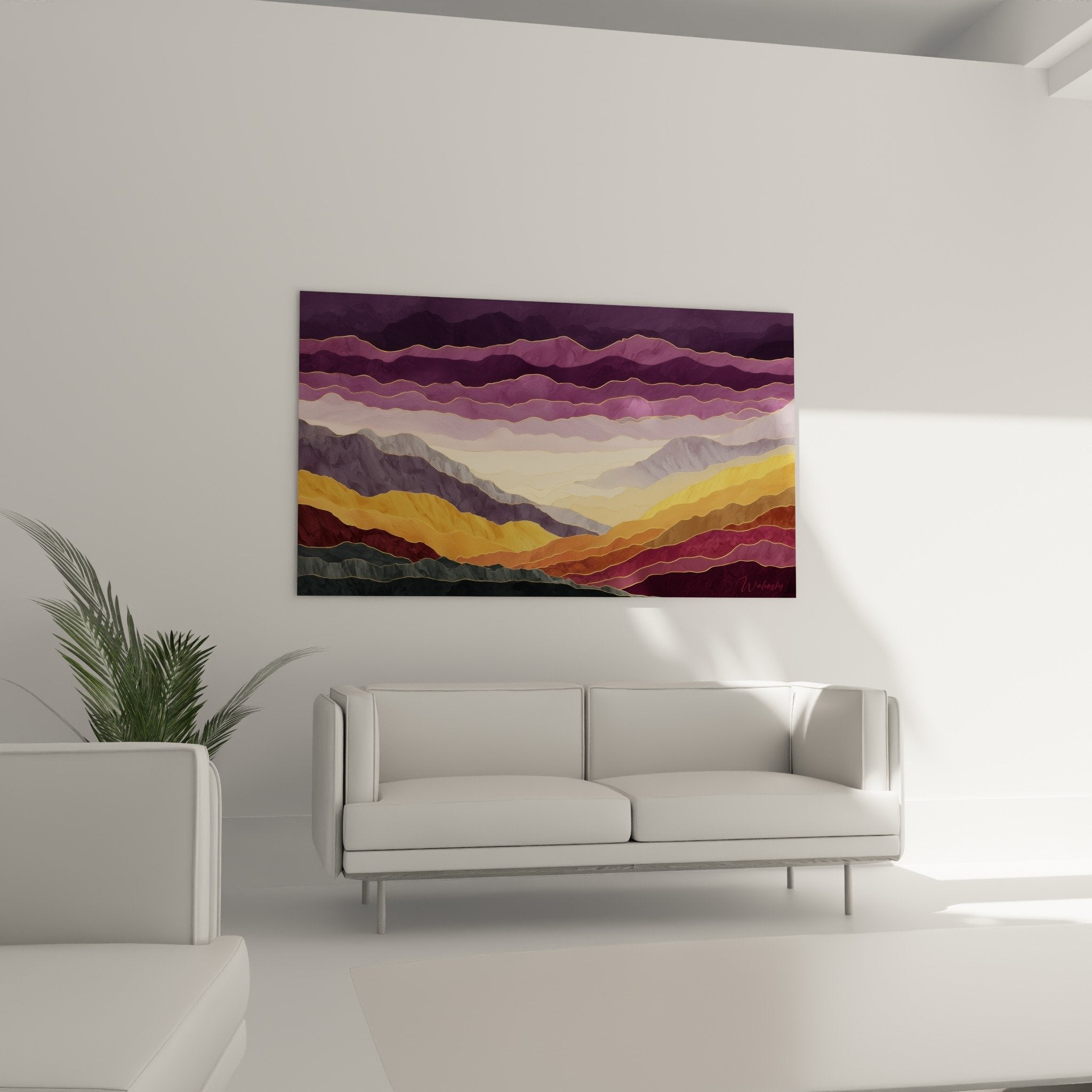 Detail abstract painting colored layers purple gold gilded outlines fluid texture reliefs