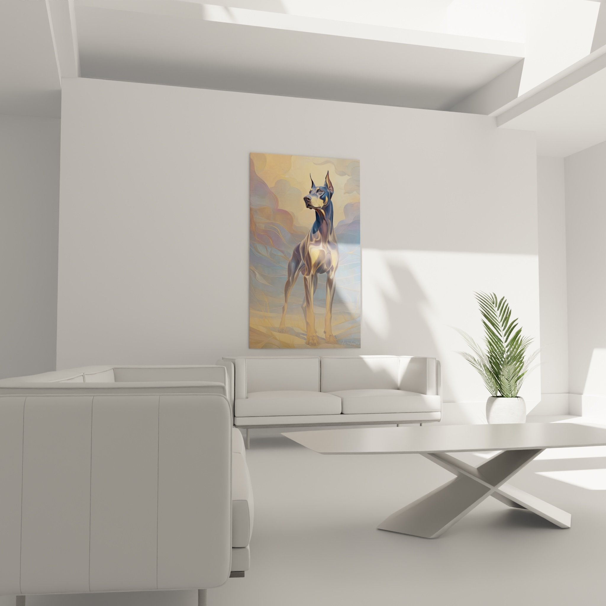 Détail tableau Doberman regard contemplatif technique artistique moderne tons cuivrés