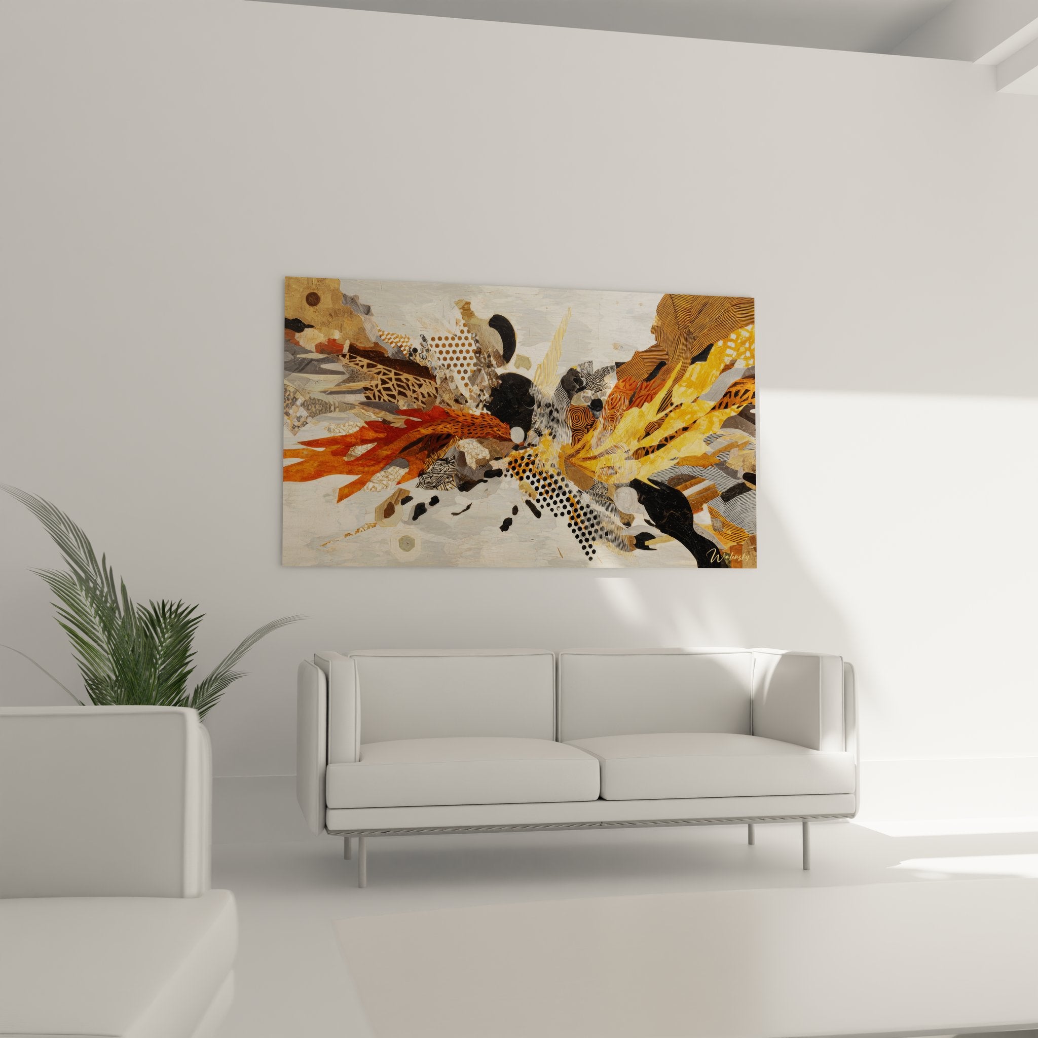 Détail gros plan tableau abstrait motifs géométriques textures variées art moderne