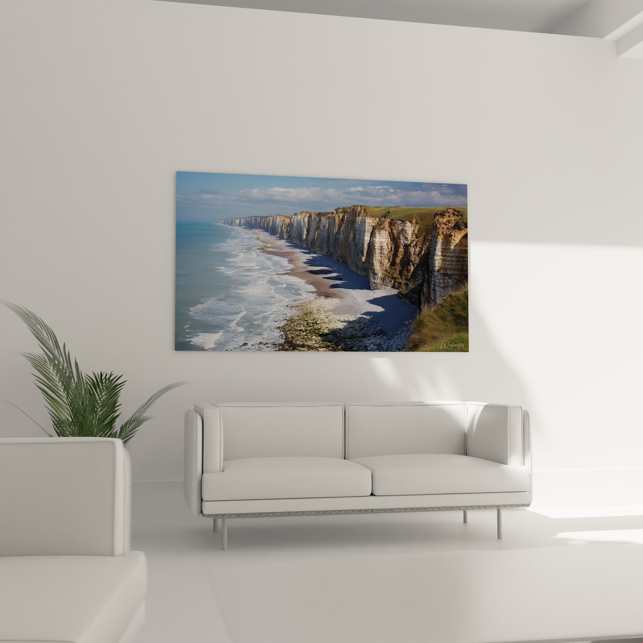 Détail tableau falaises calcaires blanches Étretat texture roches côte normande art mural